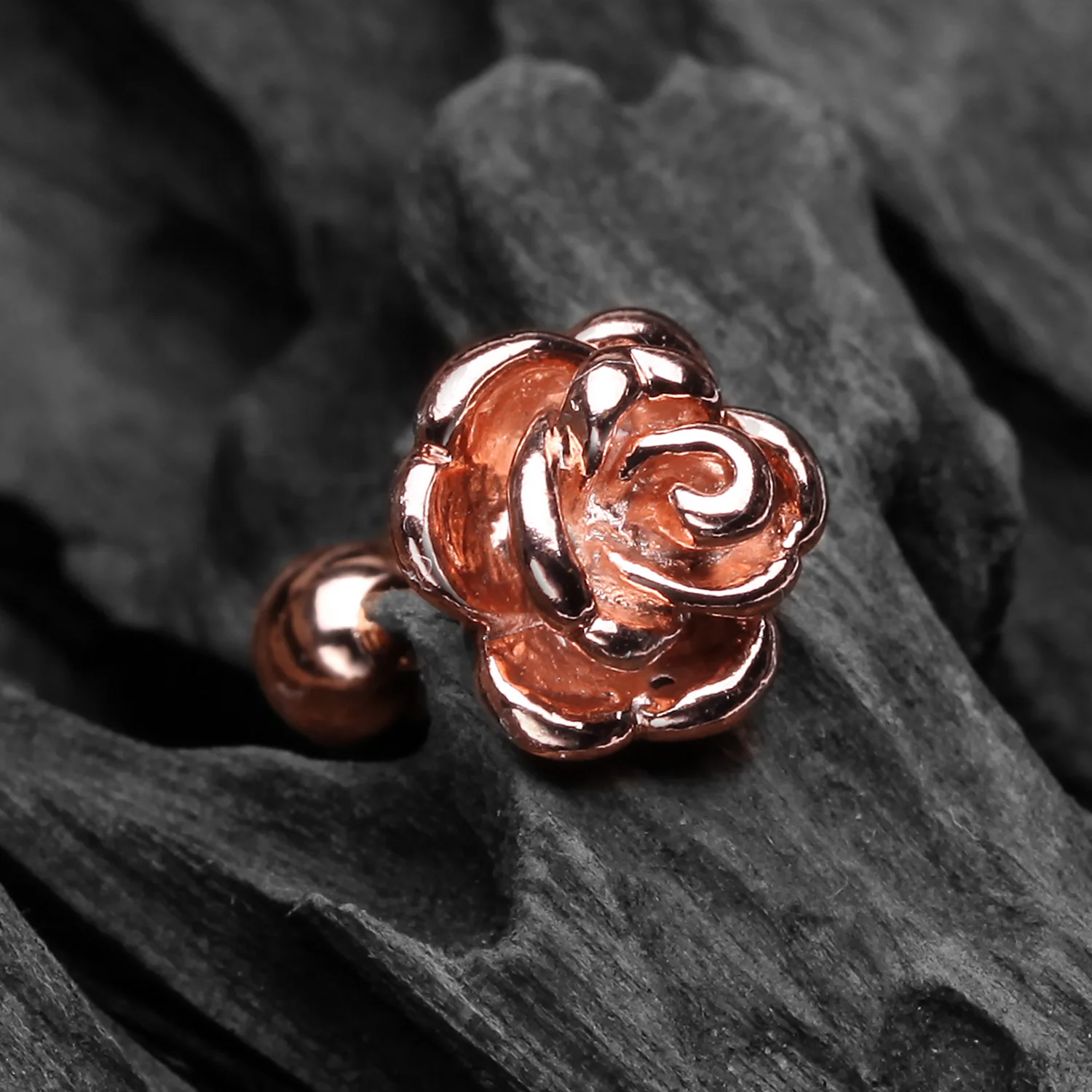 Rose Gold Steel Rose Blossom Cartilage Tragus Earring - Image 2