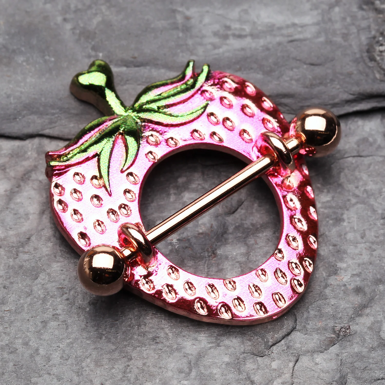 A Pair of Rose Gold Strawberry Nipple Shield Ring - Image 2