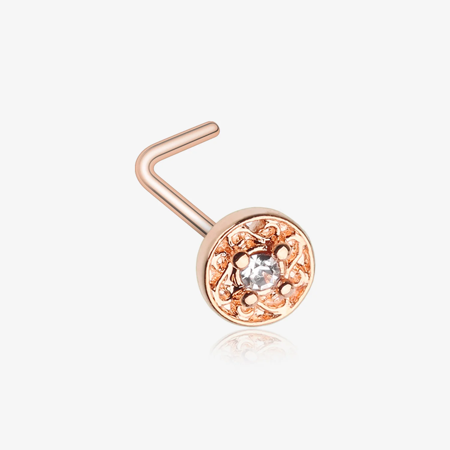 Rose Gold Swirlesque Sparkle Gem L-Shaped Nose Ring