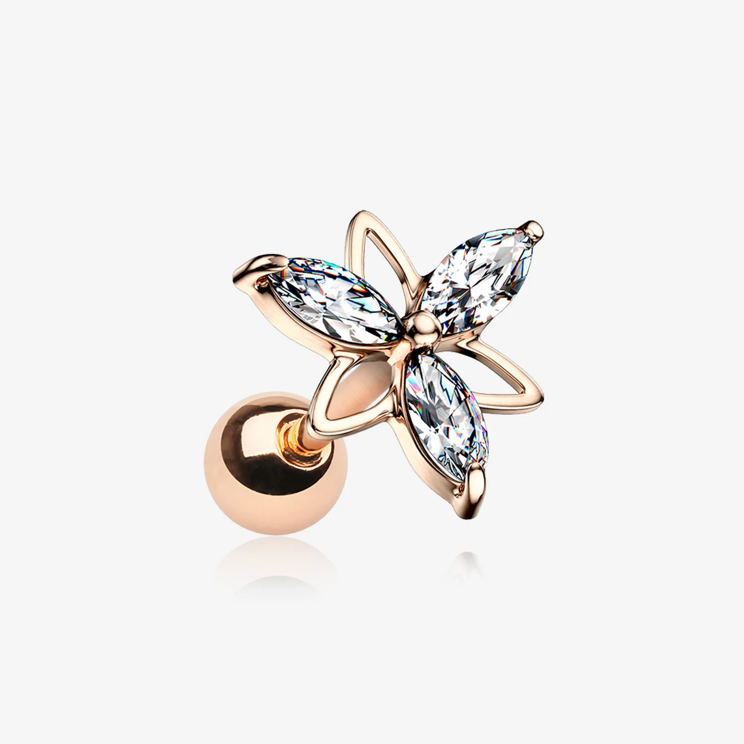 Rose Gold Tri-Marquise Floral Sparkle Cartilage Tragus Barbell Earring