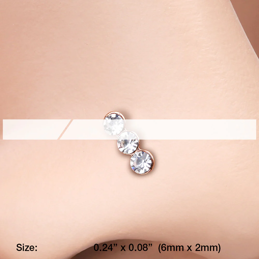 Rose Gold Triple Linear Gem Nose Stud Ring - Image 3