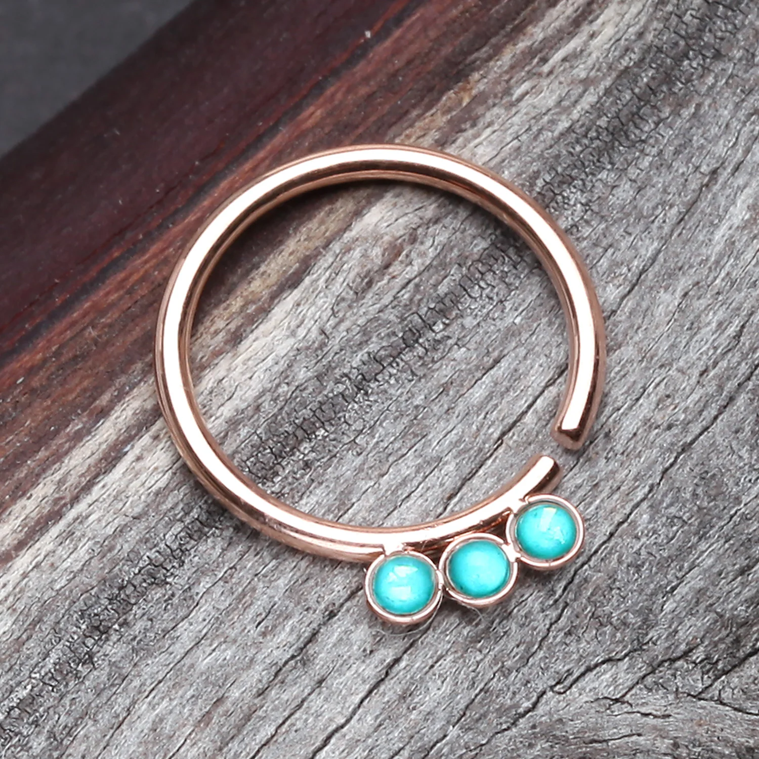 Rose Gold Triple Opalescent Sparkle Bendable Twist Hoop Ring - Image 2