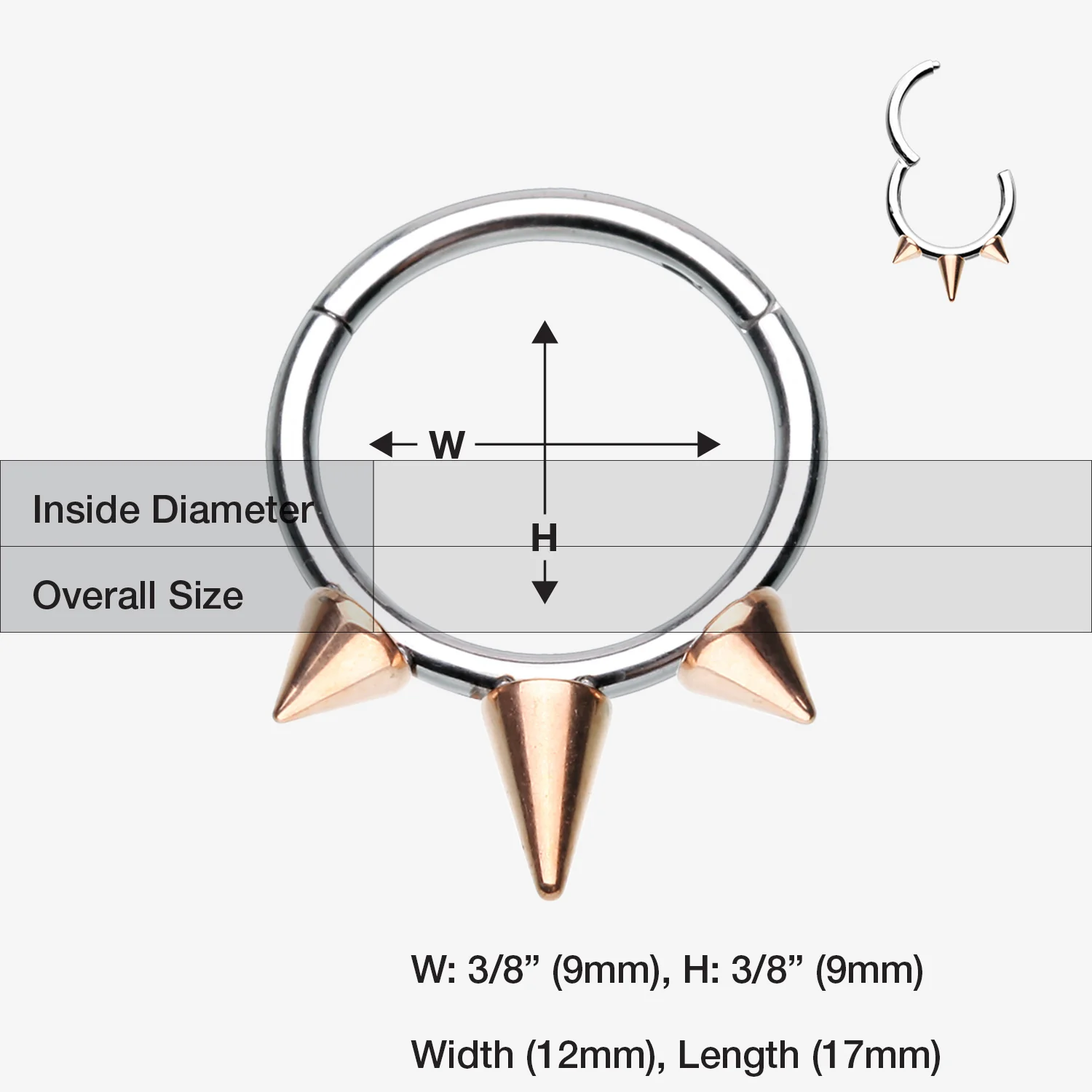 Rose Gold Triple Spikes Seamless Clicker Ring* - Image 2