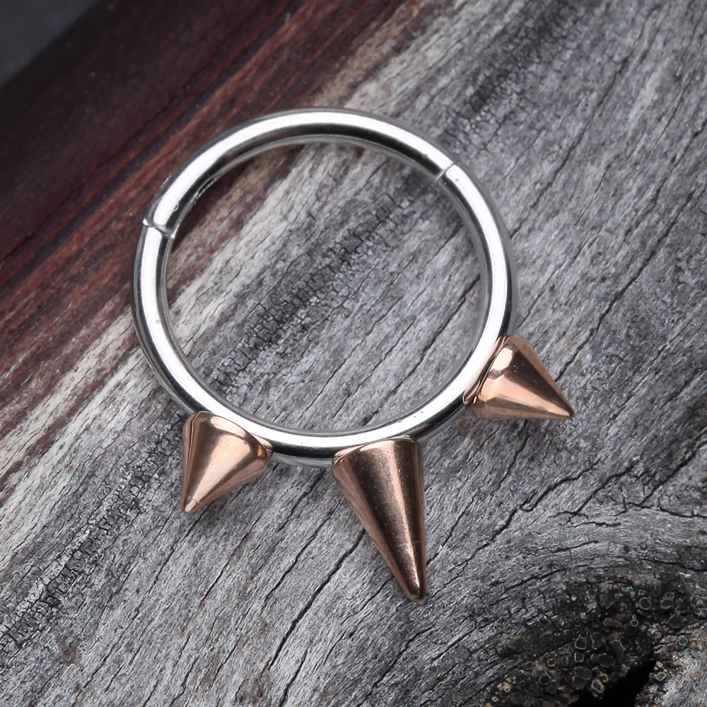 Rose Gold Triple Spikes Seamless Clicker Ring* - Image 3