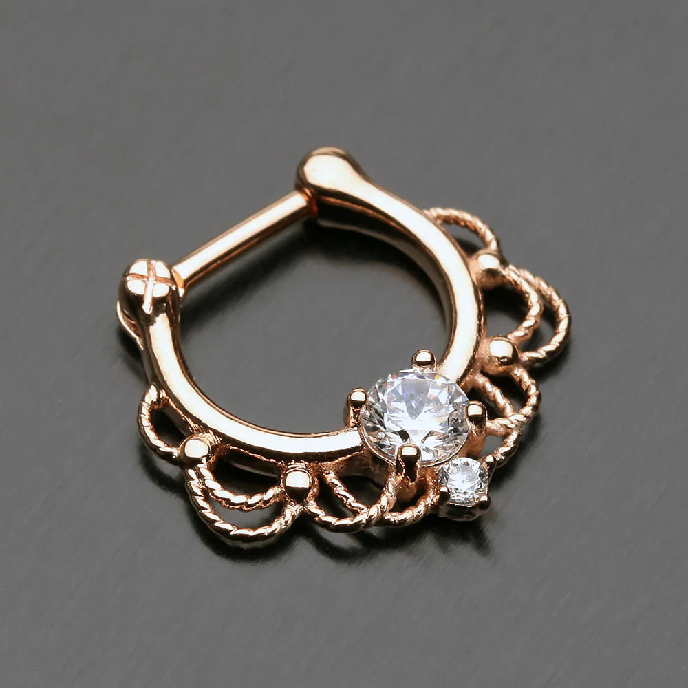 Rose Gold Turan Sparkle Septum Clicker Ring - Image 3