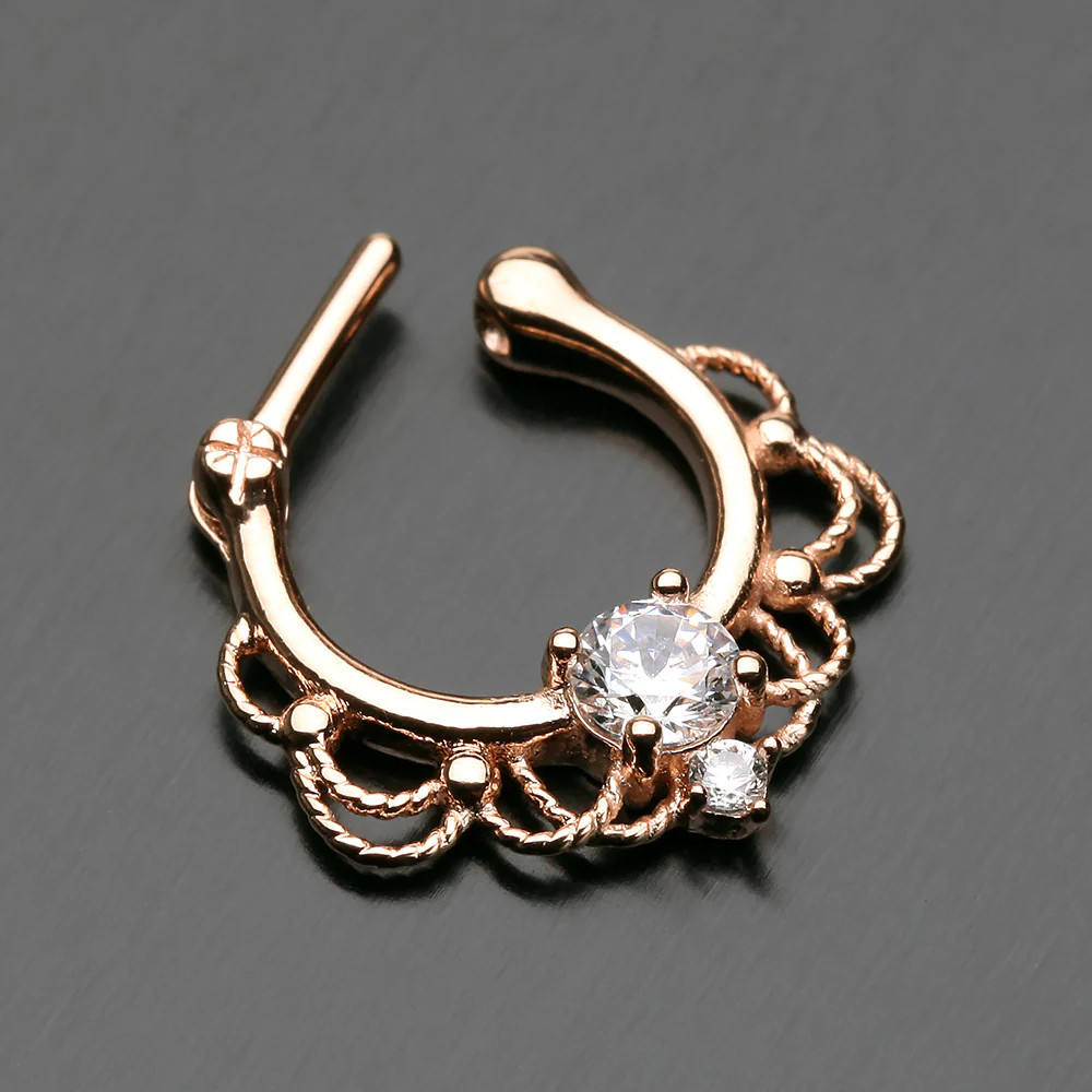Rose Gold Turan Sparkle Septum Clicker Ring - Image 4
