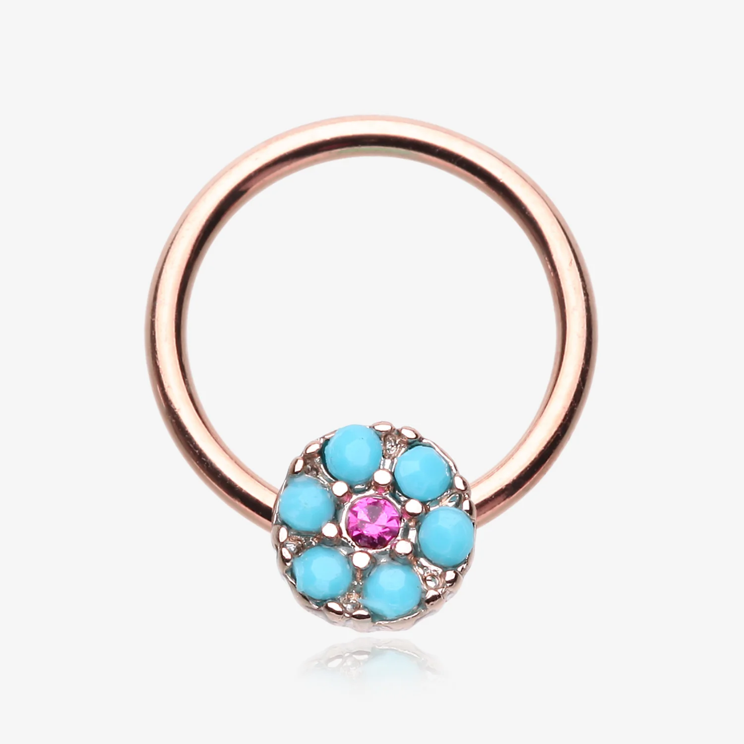 Rose Gold Turquoise Boho Circle Sparkle Captive Bead Ring