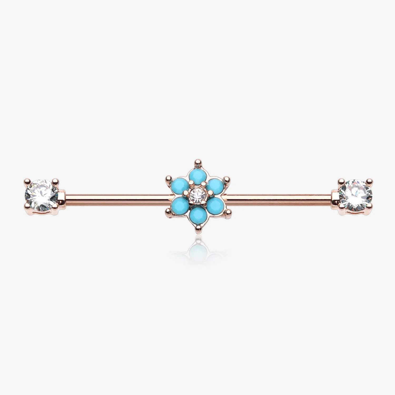 Rose Gold Turquoise Spring Flower Sparkle Prong Industrial Barbell