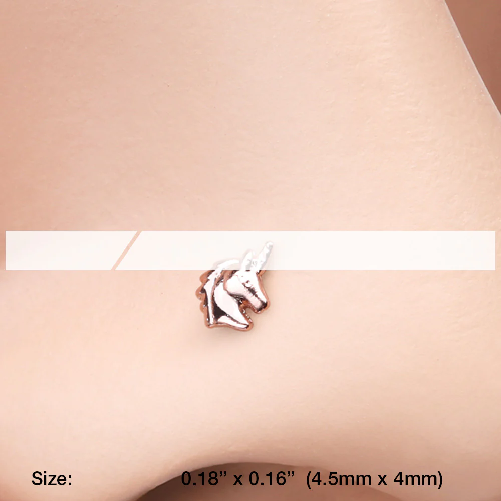 Rose Gold Unicorn Stay Magical L-Shaped Nose Ring - Image 3