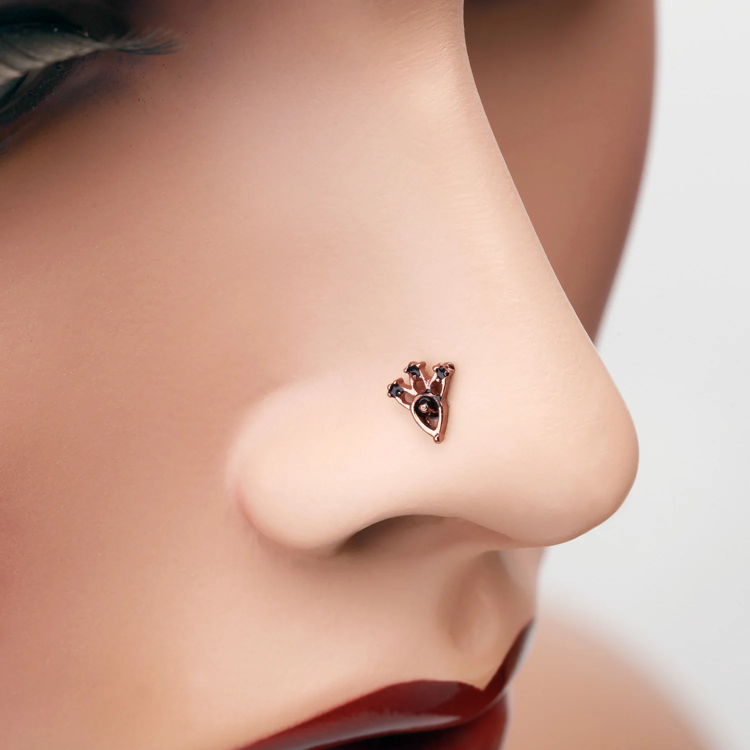 Rose Gold Victoria Trident Icon L-Shaped Nose Ring - Image 2