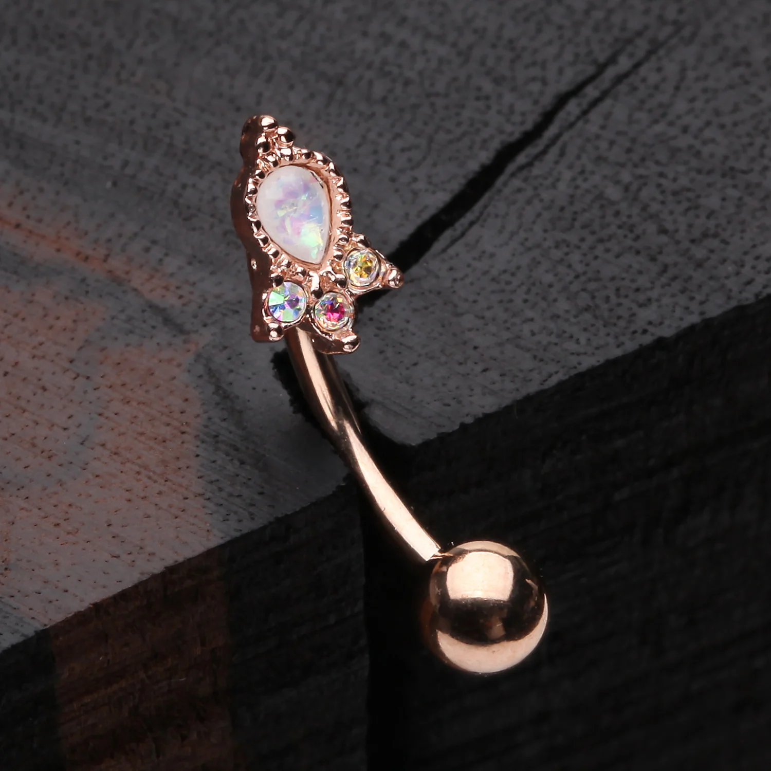 Rose Gold Victorian Adorn Opalescent Sparkle Curved Barbell - Image 2