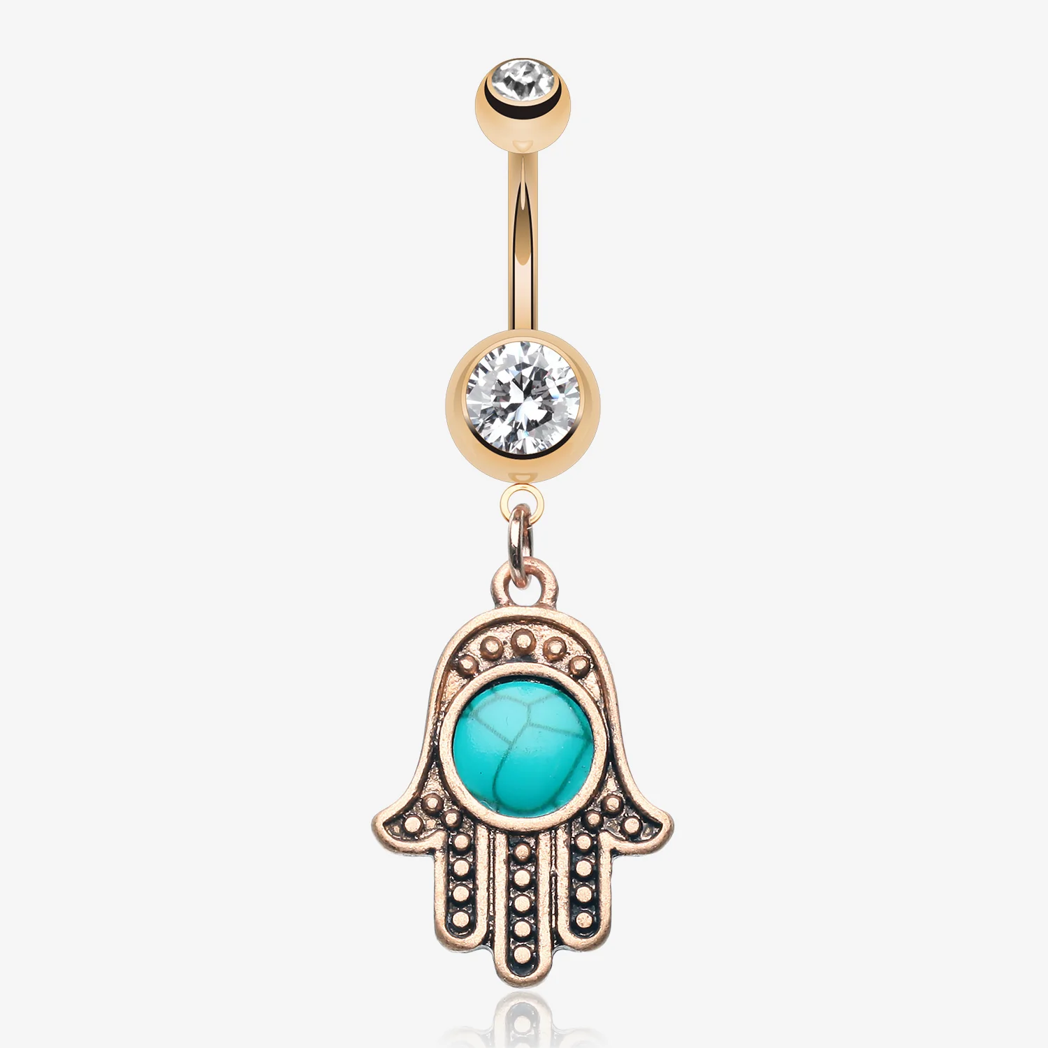 Rose Gold Vintage Turquoise Hamsa Belly Button Ring