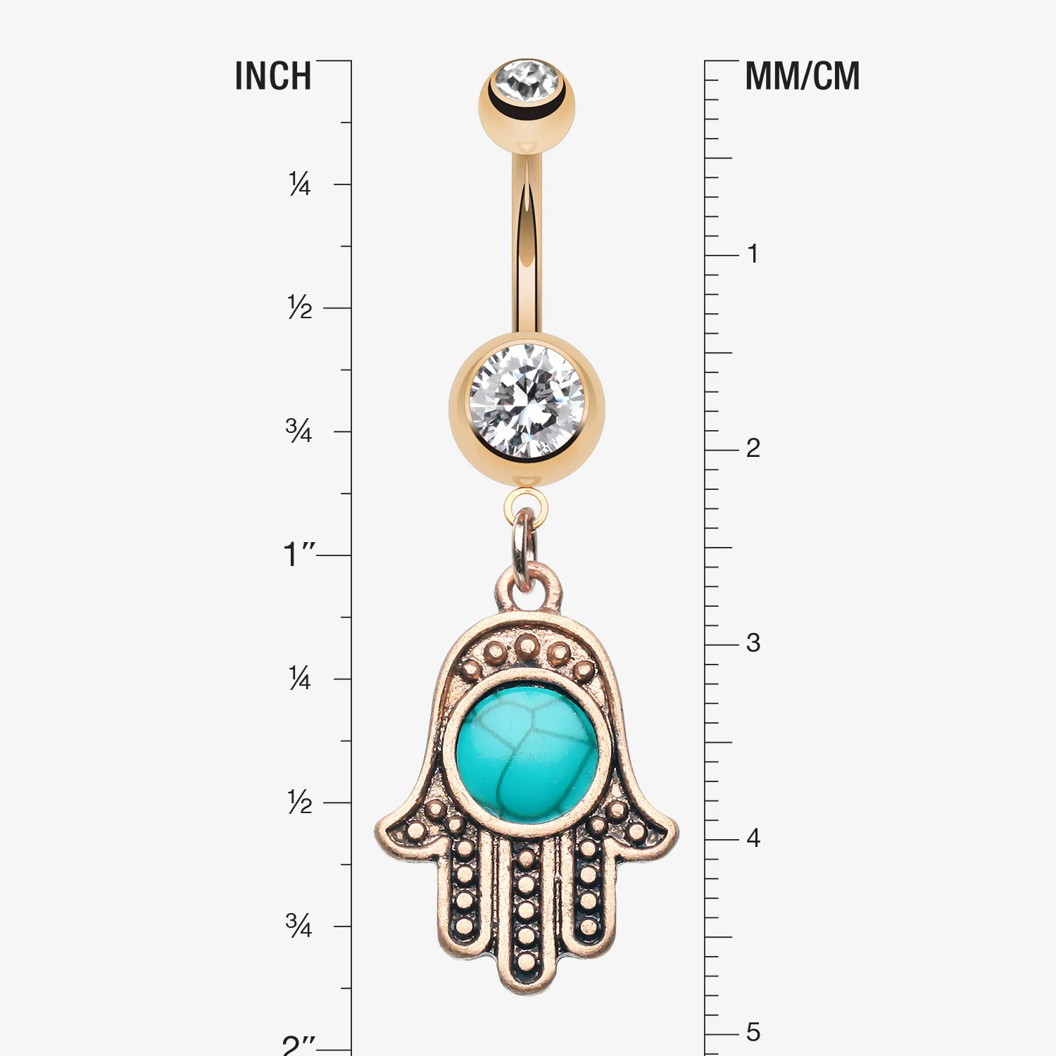 Rose Gold Vintage Turquoise Hamsa Belly Button Ring - Image 2