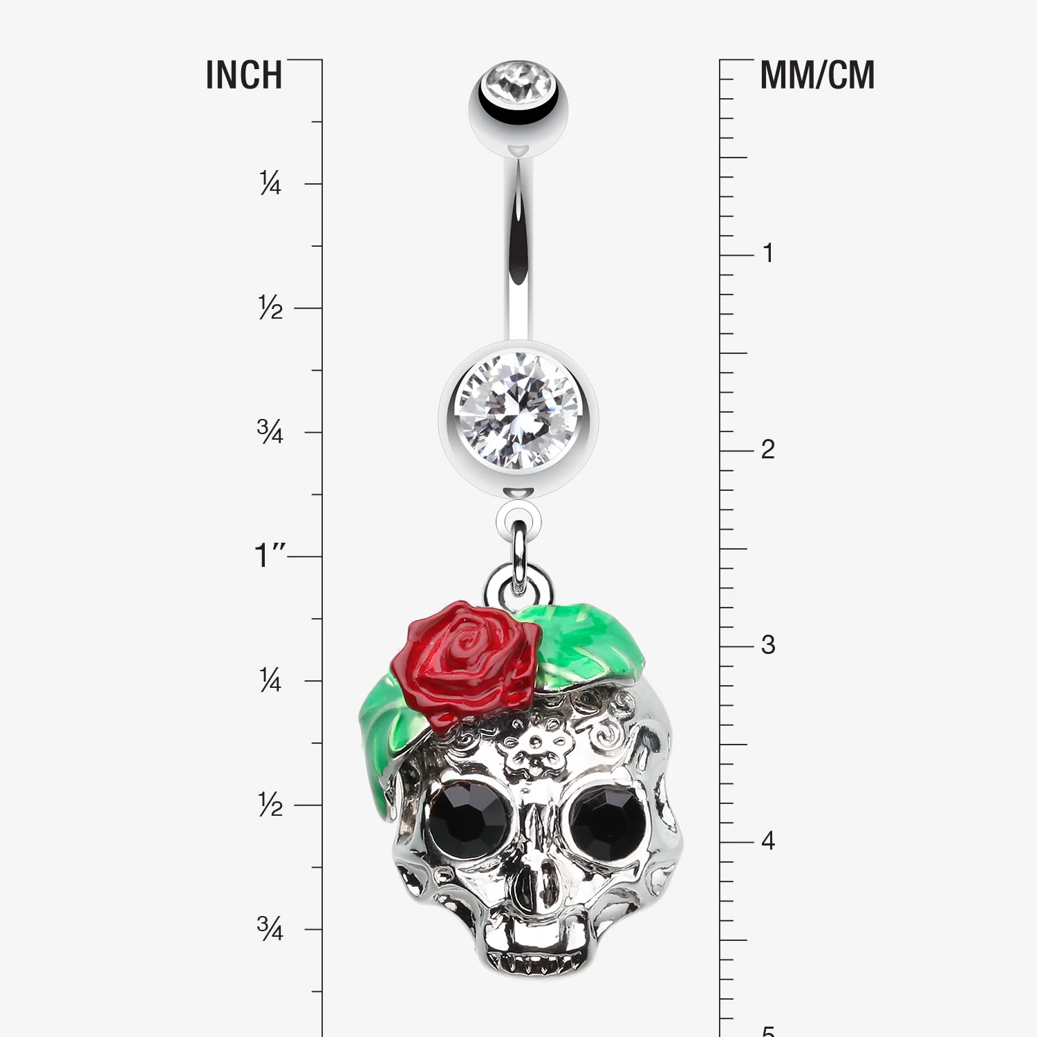 Rose Ornate Sugar Skull Belly Button Ring - Image 2