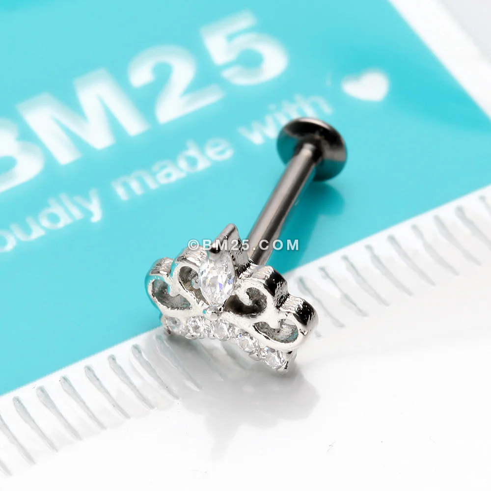 Royal Tiara Sparkle Top Threadless Push-In Steel Labret - Image 4