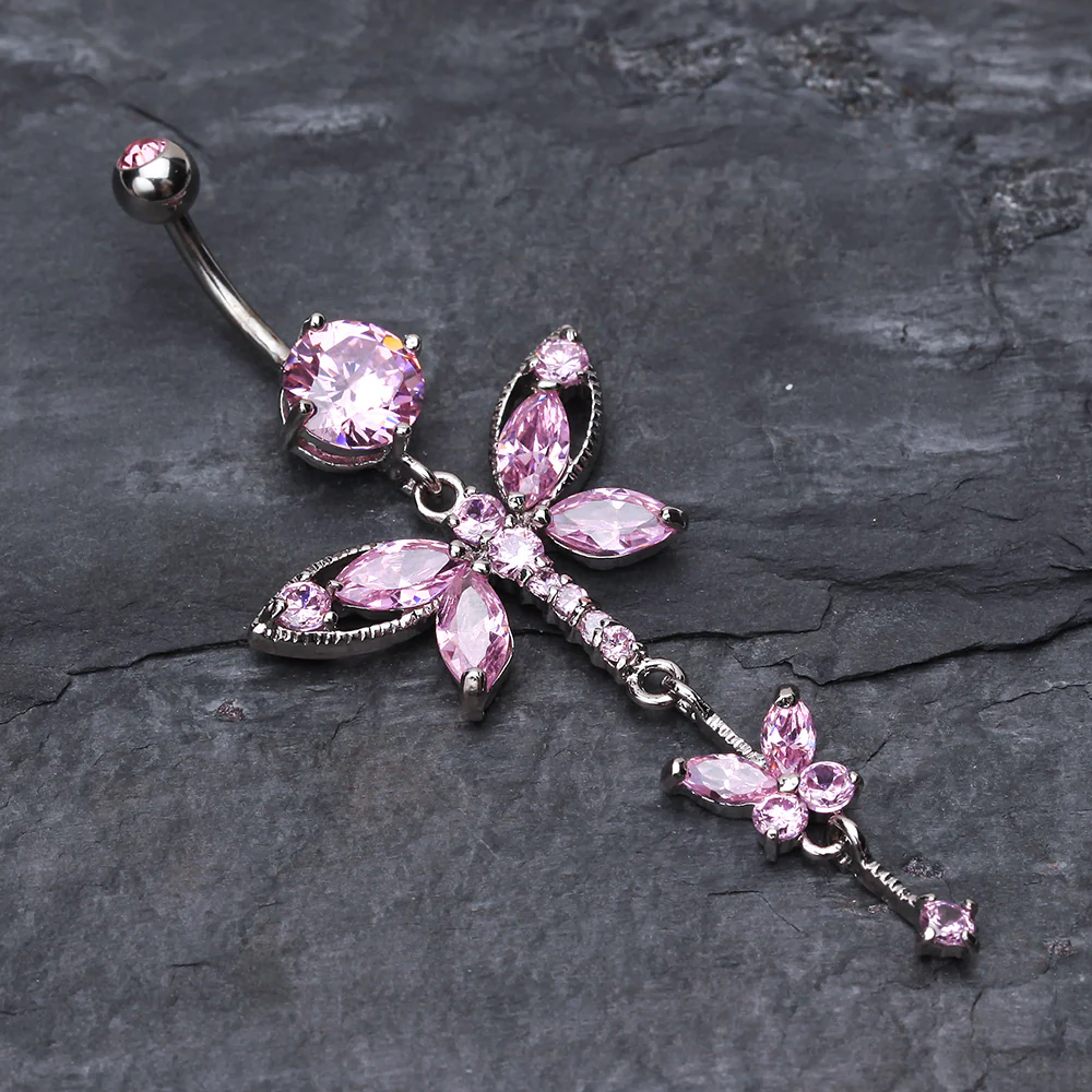 Shimmering Dragonfly Butterfly Sparkle Belly Ring - Image 3