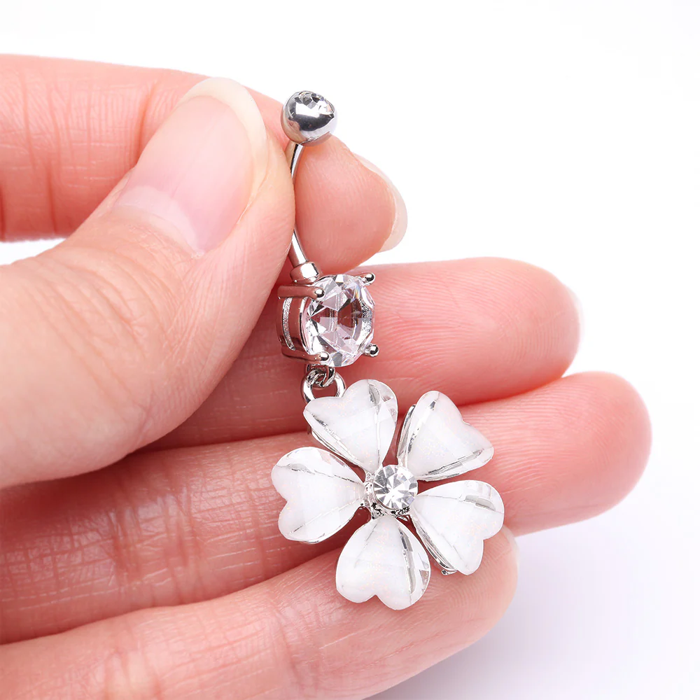 Shimmering Flower Heart Petal Sparkle Dangle Belly Ring - Image 4