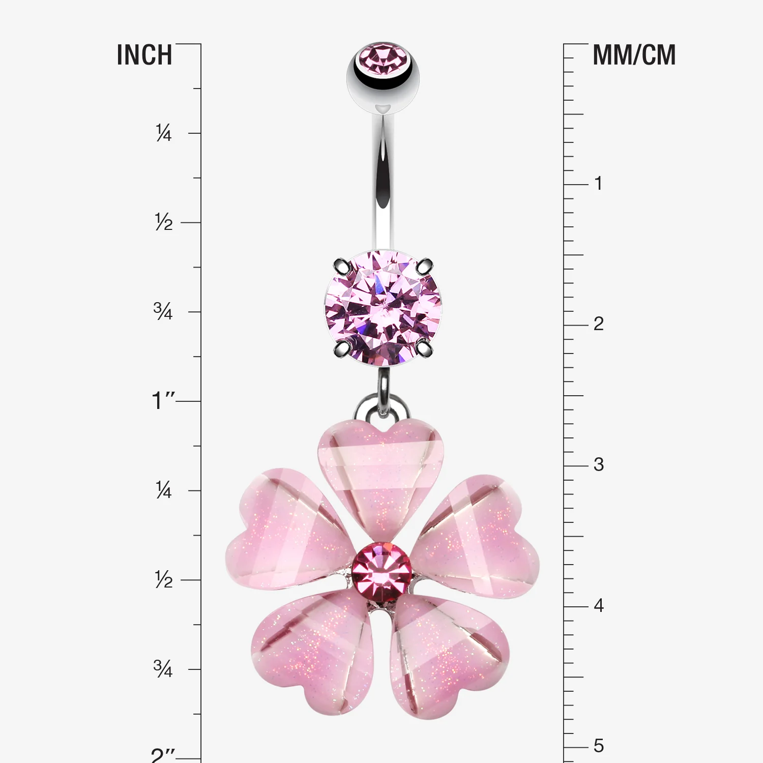 Shimmering Flower Heart Petal Sparkle Dangle Belly Ring - Image 2