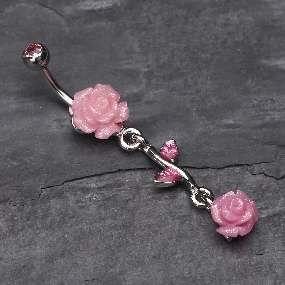 Shimmering Rose Vine Belly Ring - Image 3