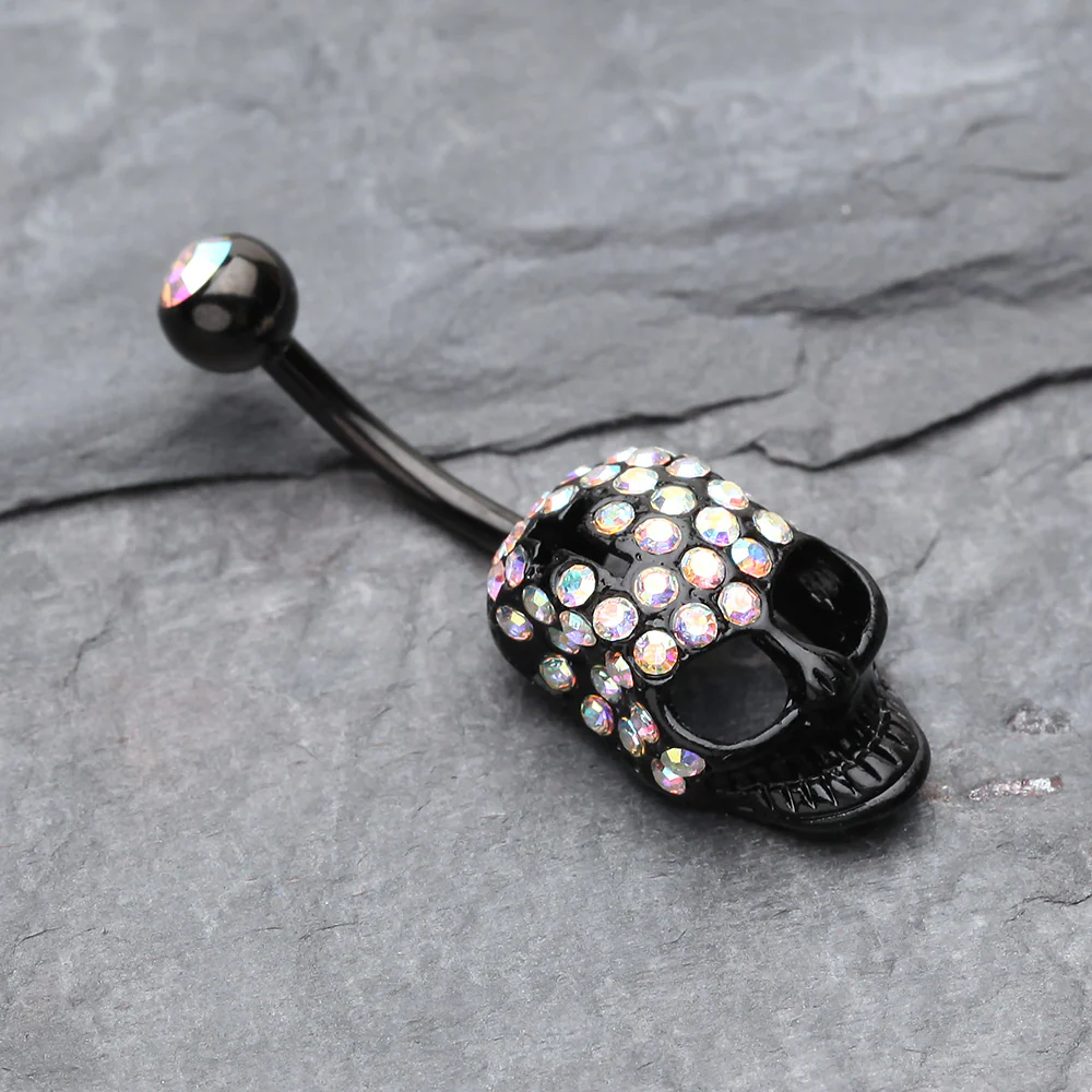 Skull Fury Multi-Gem Belly Button Ring - Image 3