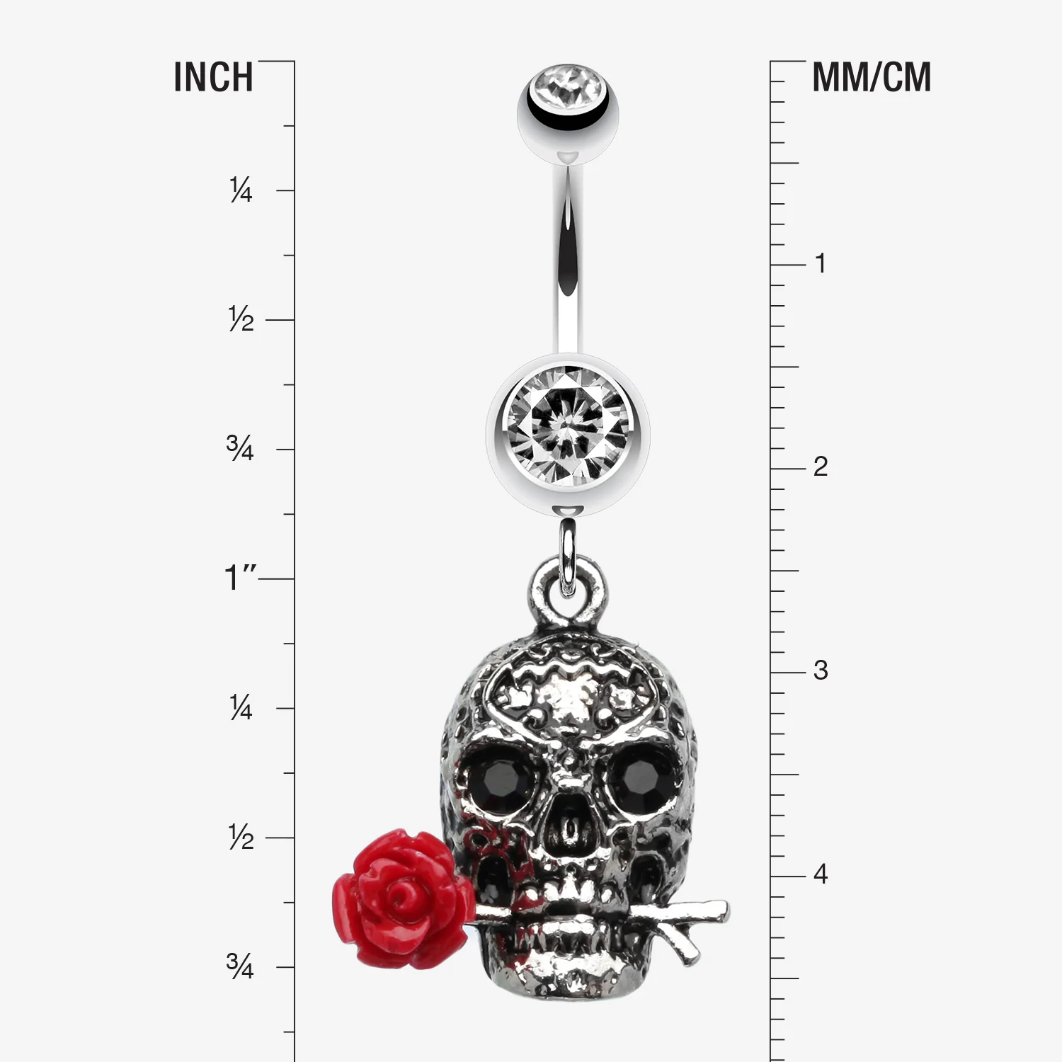 Skull Rose Beauty Belly Ring - Image 2