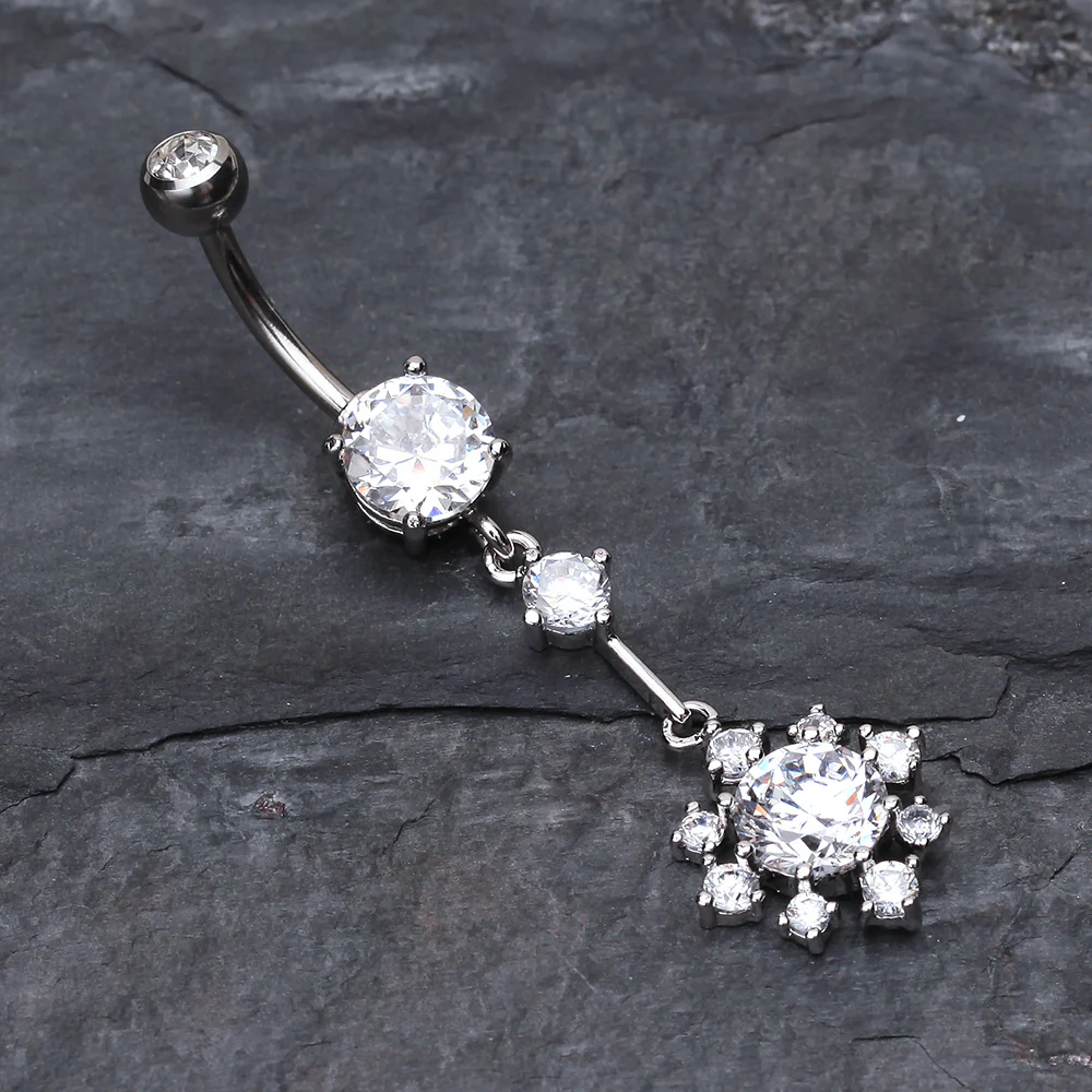 Snowflake Flower Sparkle Belly Ring - Image 3