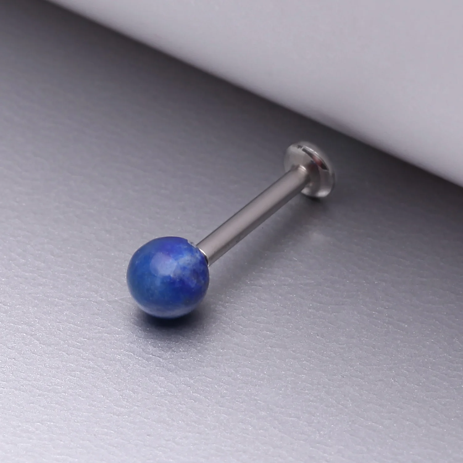 Sodalite Blue Stone Ball Top Steel Flat Back Stud Labret - Image 2