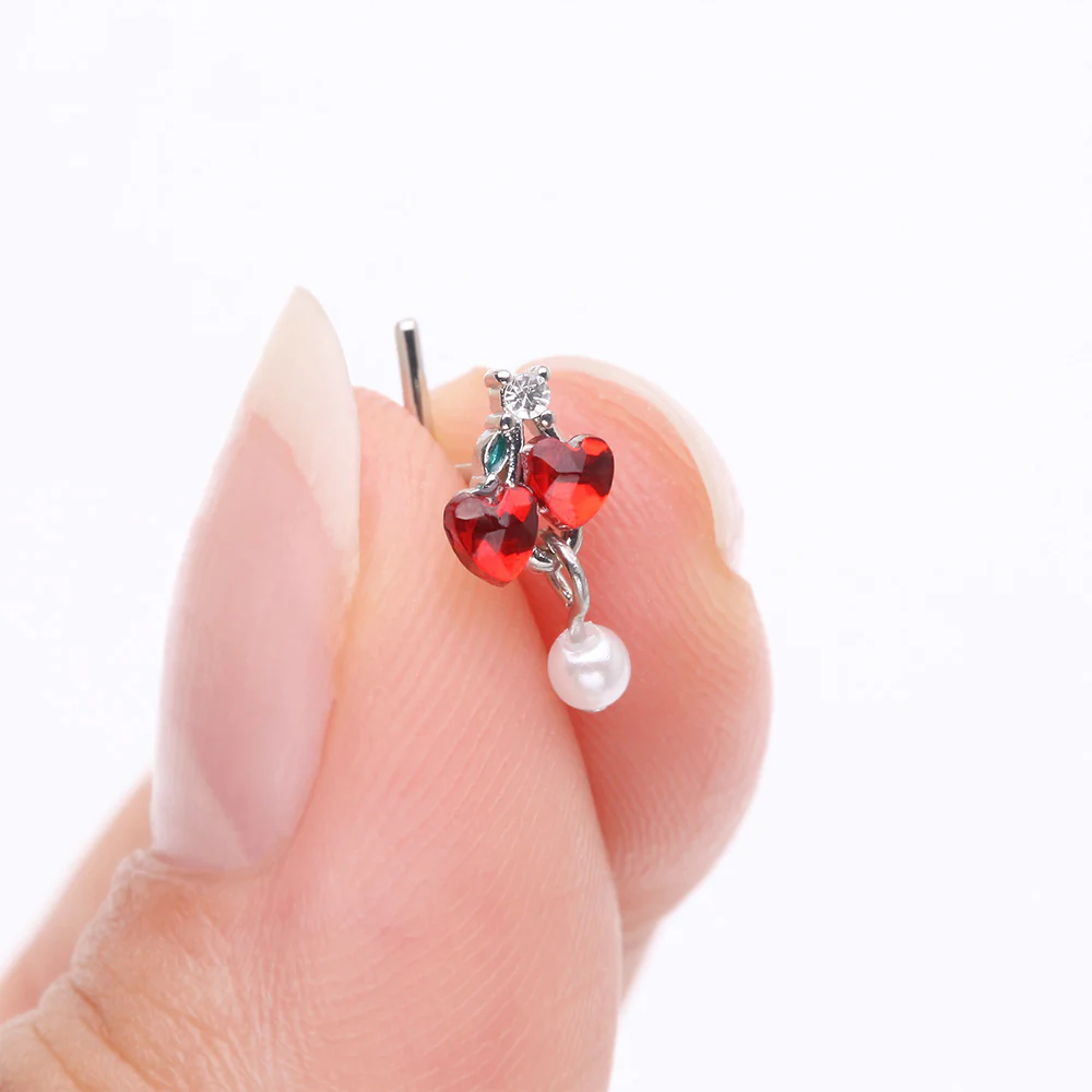 Sparkle Cherry Heart Pearlescent Dangle L-Shaped Nose Ring - Image 3