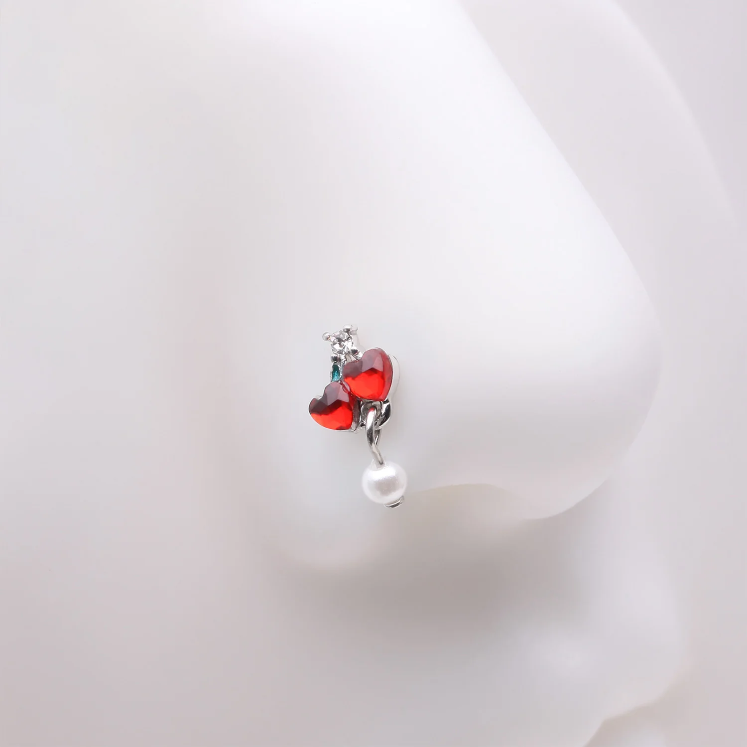 Sparkle Cherry Heart Pearlescent Dangle Nose Stud Ring - Image 2