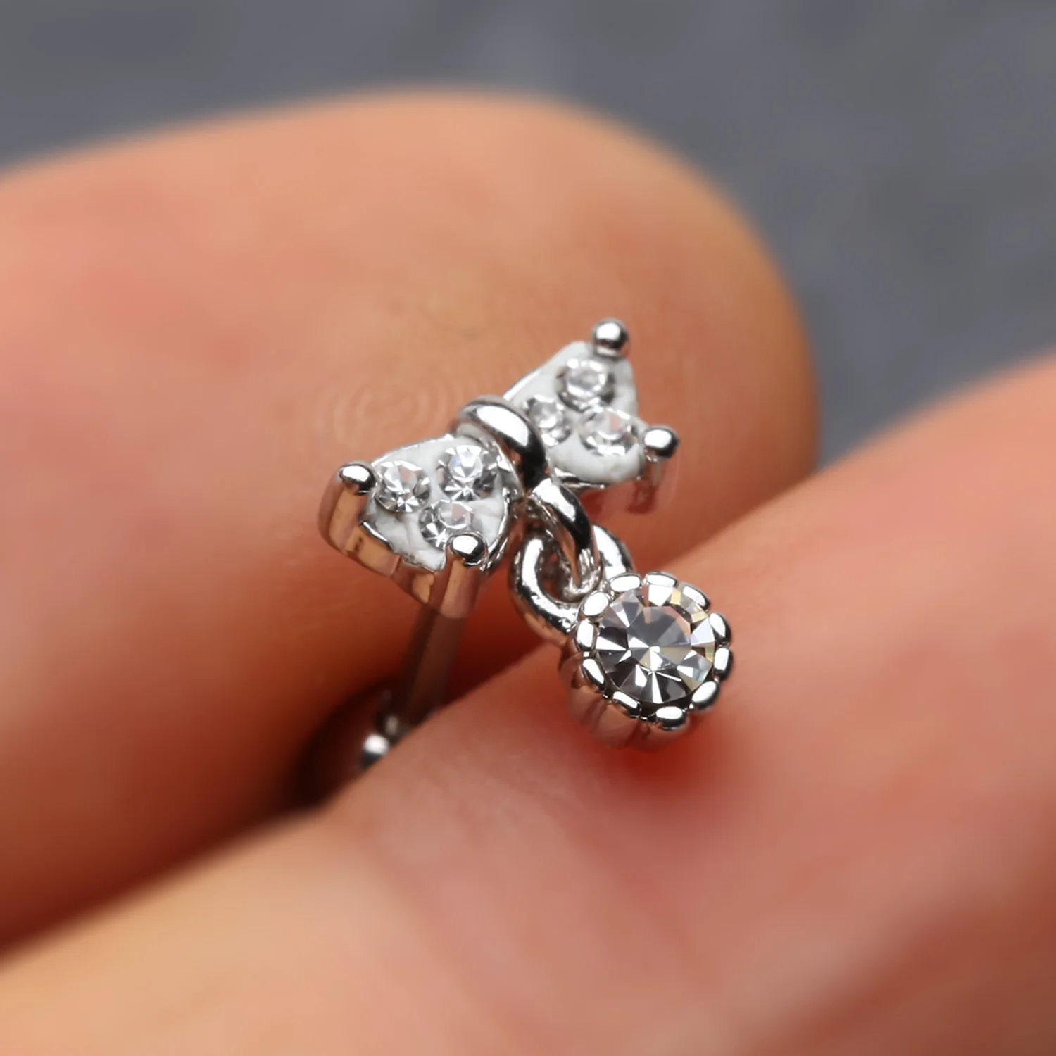 Sparkle Dangle Bow-Tie Cartilage Tragus Barbell - Image 2