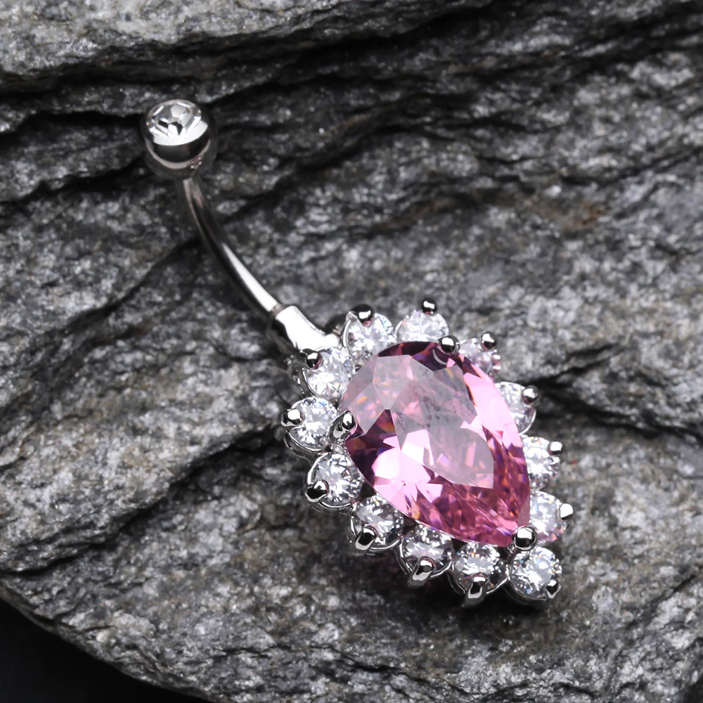 Sparkle Dazzle Droplet Multi Gem Belly Button Ring - Image 3