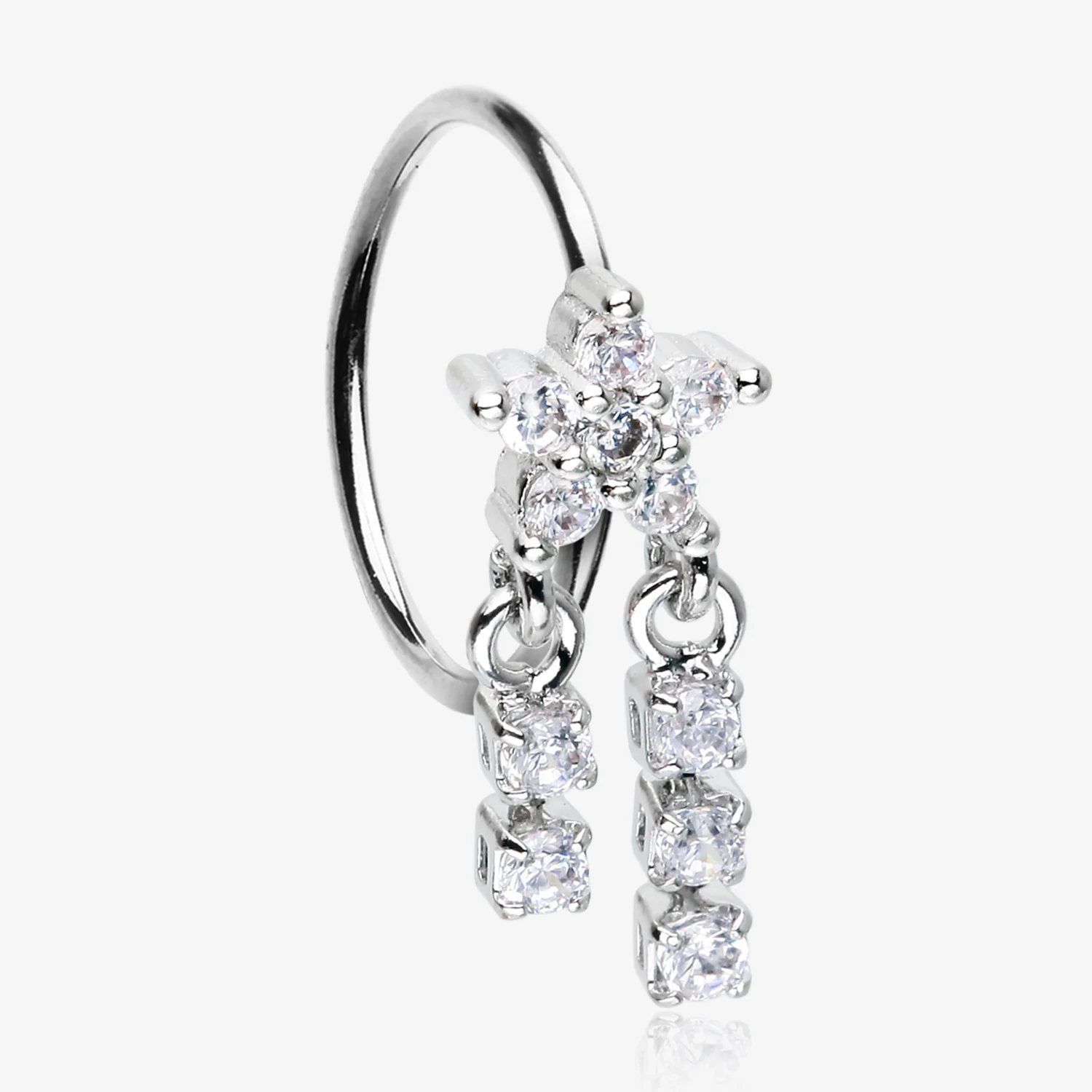 Sparkle Flower Dangle Gem Drop Bendable Hoop Ring