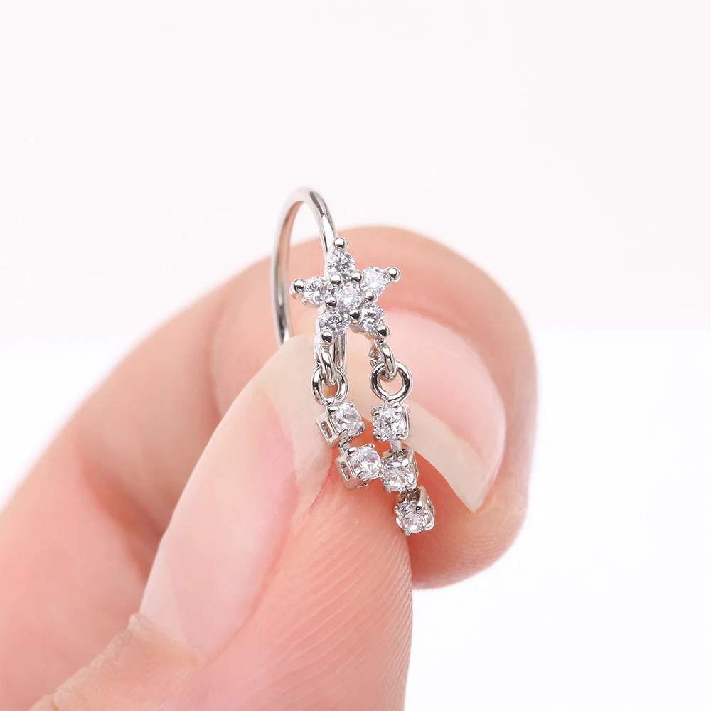 Sparkle Flower Dangle Gem Drop Bendable Hoop Ring - Image 3