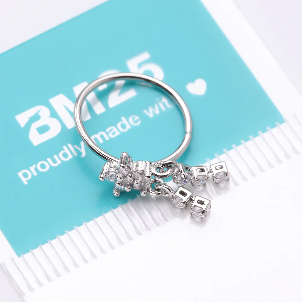 Sparkle Flower Dangle Gem Drop Bendable Hoop Ring - Image 5