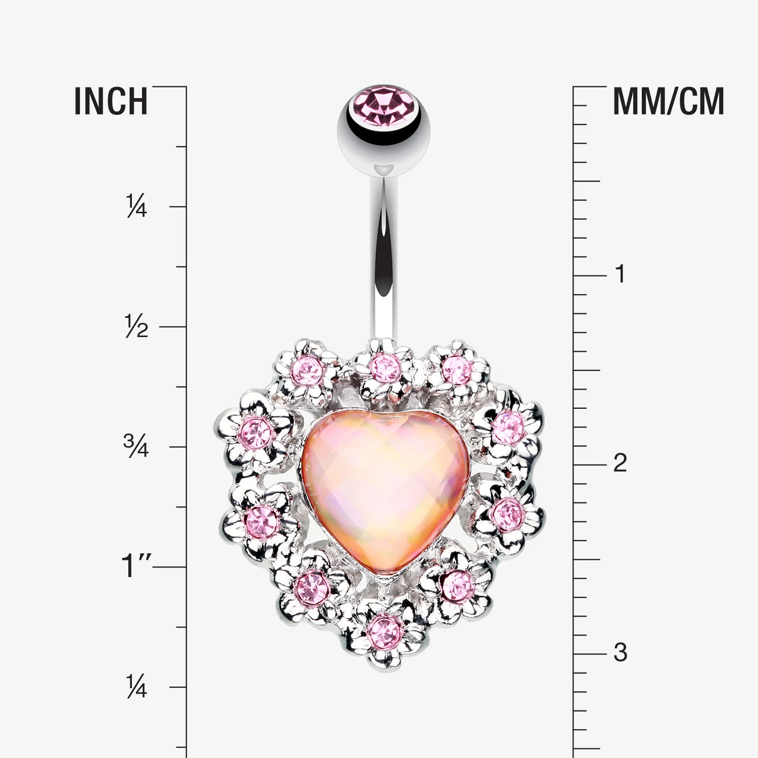 Sparkle Heart Flower Belly Button Ring - Image 2