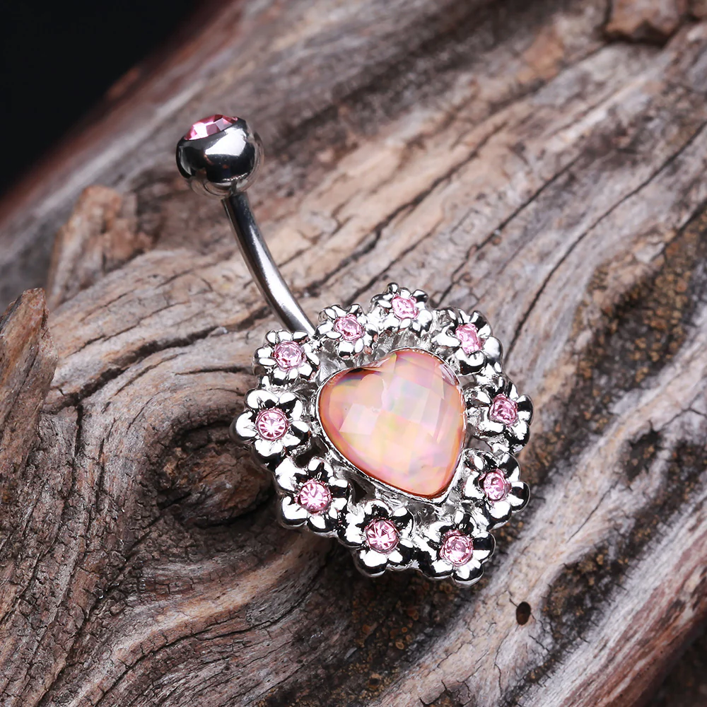 Sparkle Heart Flower Belly Button Ring - Image 3