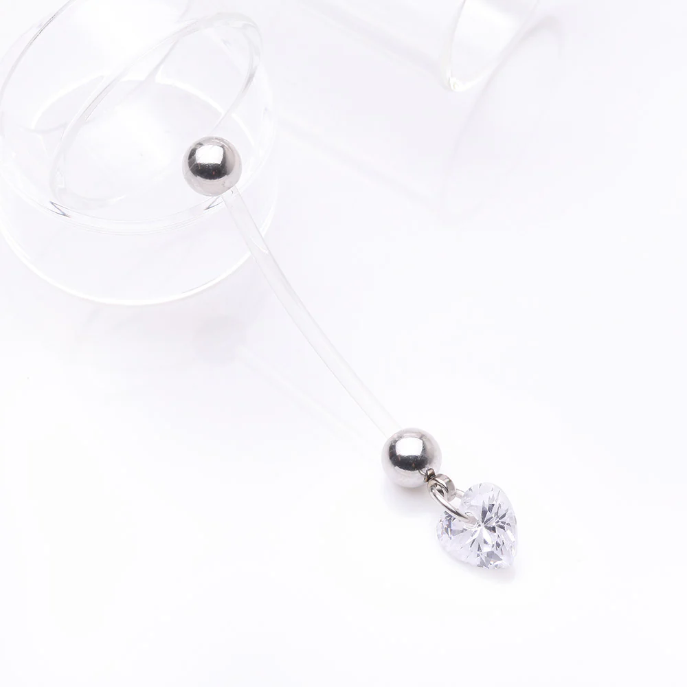 Sparkle Heart Gem Dangle Bio-Flex Pregnancy Belly Button Ring - Image 3