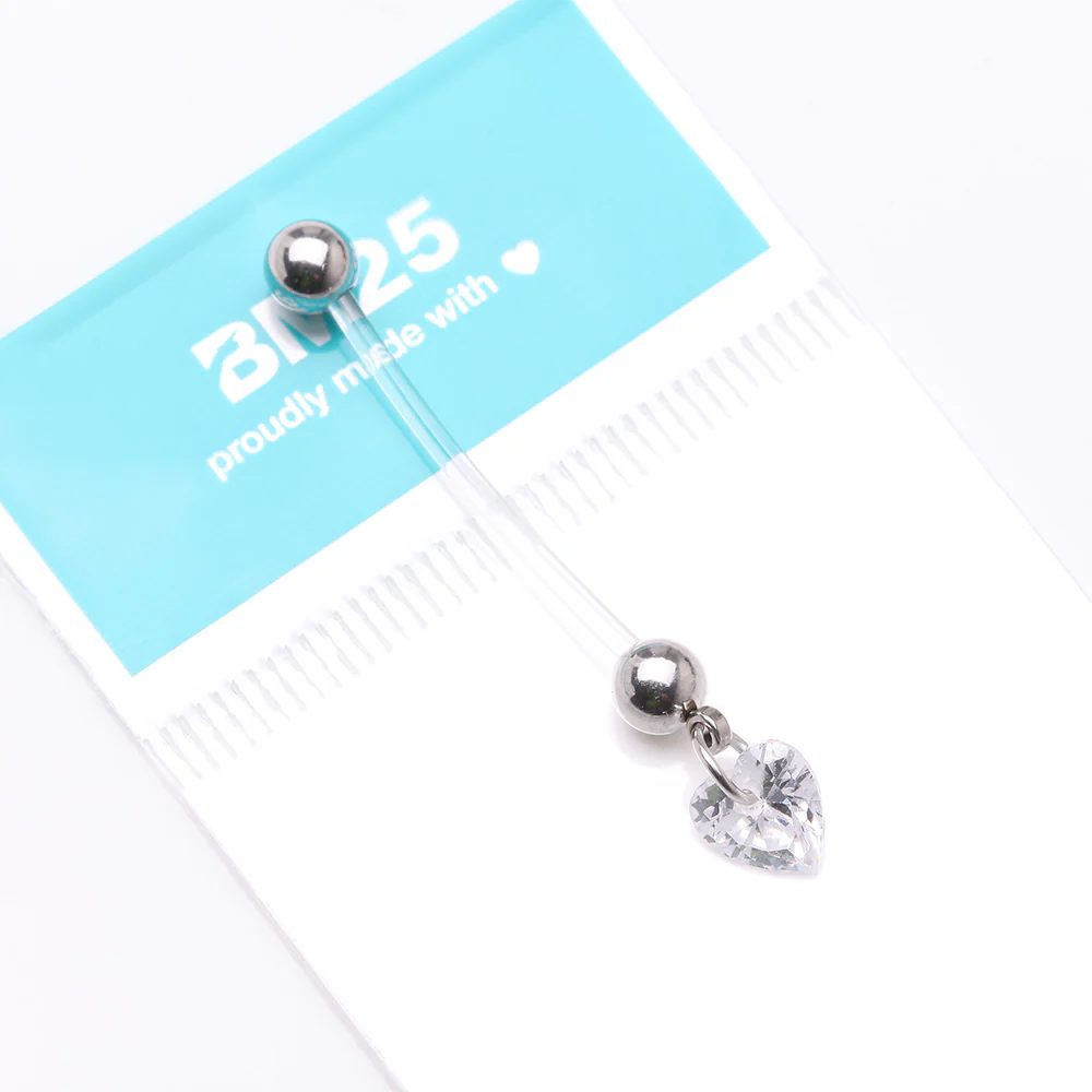 Sparkle Heart Gem Dangle Bio-Flex Pregnancy Belly Button Ring - Image 5