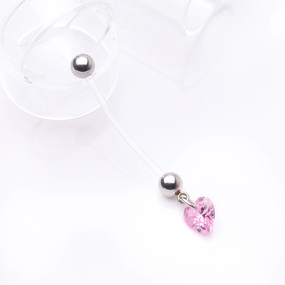 Sparkle Heart Gem Dangle Bio-Flex Pregnancy Belly Button Ring - Image 3
