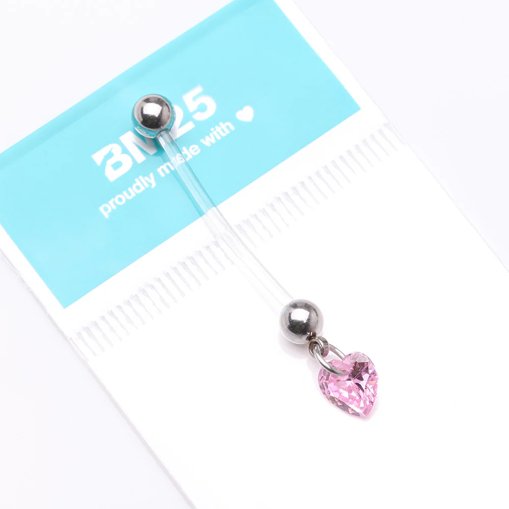 Sparkle Heart Gem Dangle Bio-Flex Pregnancy Belly Button Ring - Image 5