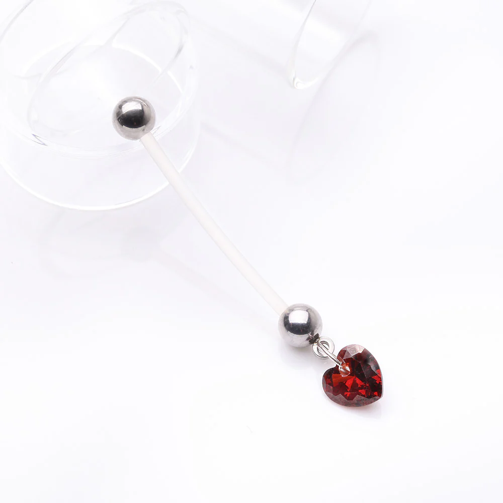 Sparkle Heart Gem Dangle Bio-Flex Pregnancy Belly Button Ring - Image 3