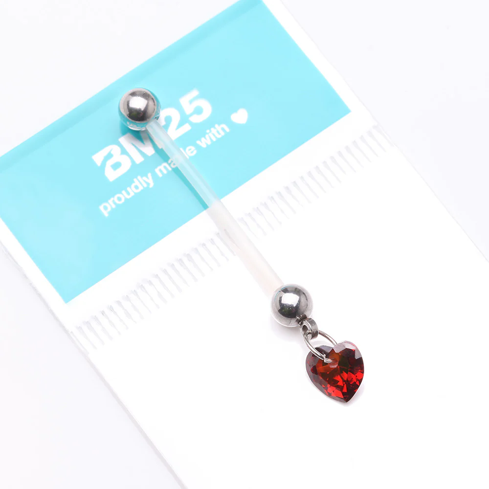 Sparkle Heart Gem Dangle Bio-Flex Pregnancy Belly Button Ring - Image 5