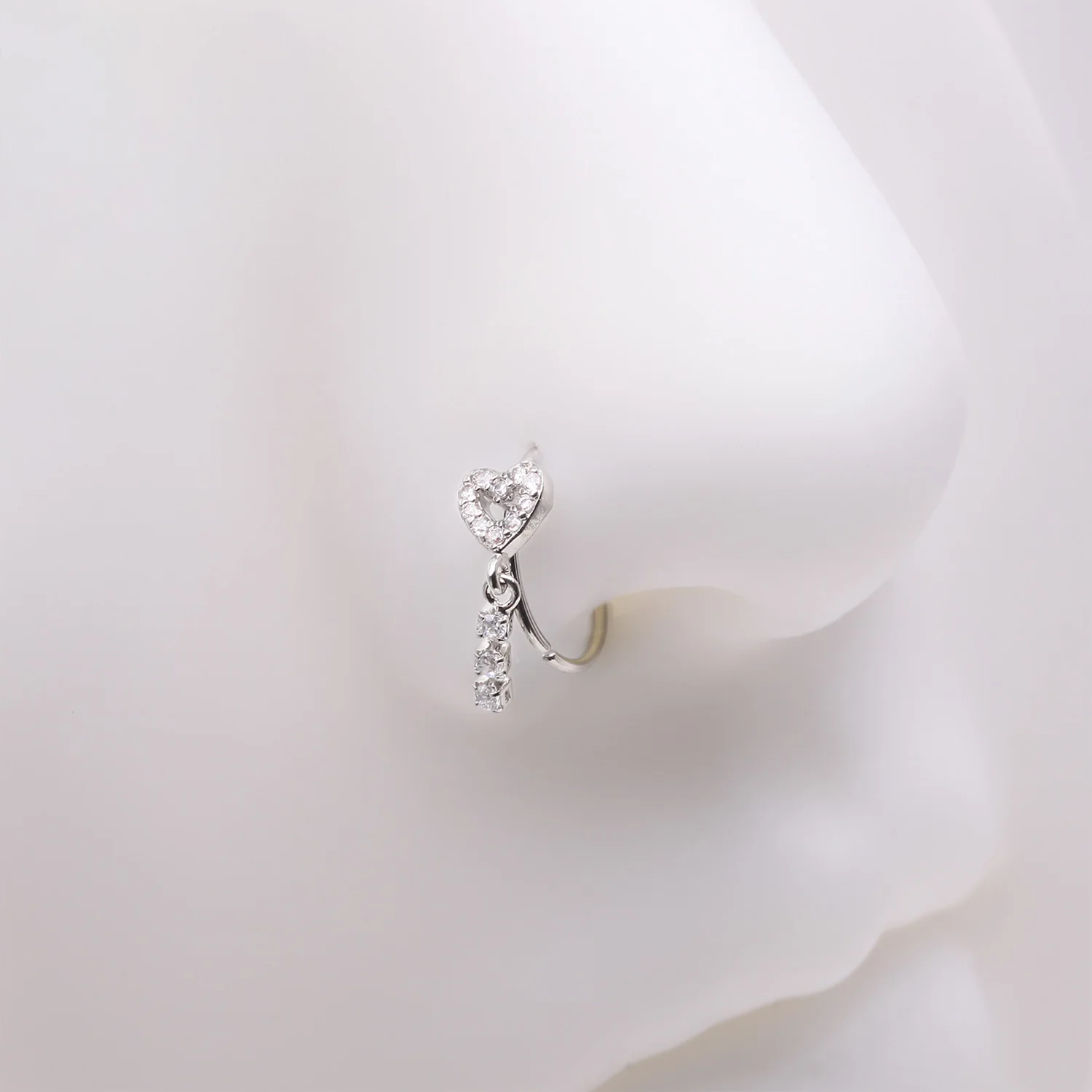 Sparkle Heart Loop Dangle Gem Drop Bendable Hoop Ring - Image 2