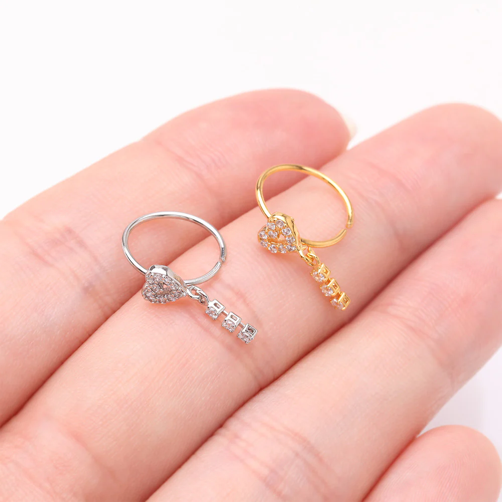 Sparkle Heart Loop Dangle Gem Drop Bendable Hoop Ring - Image 4