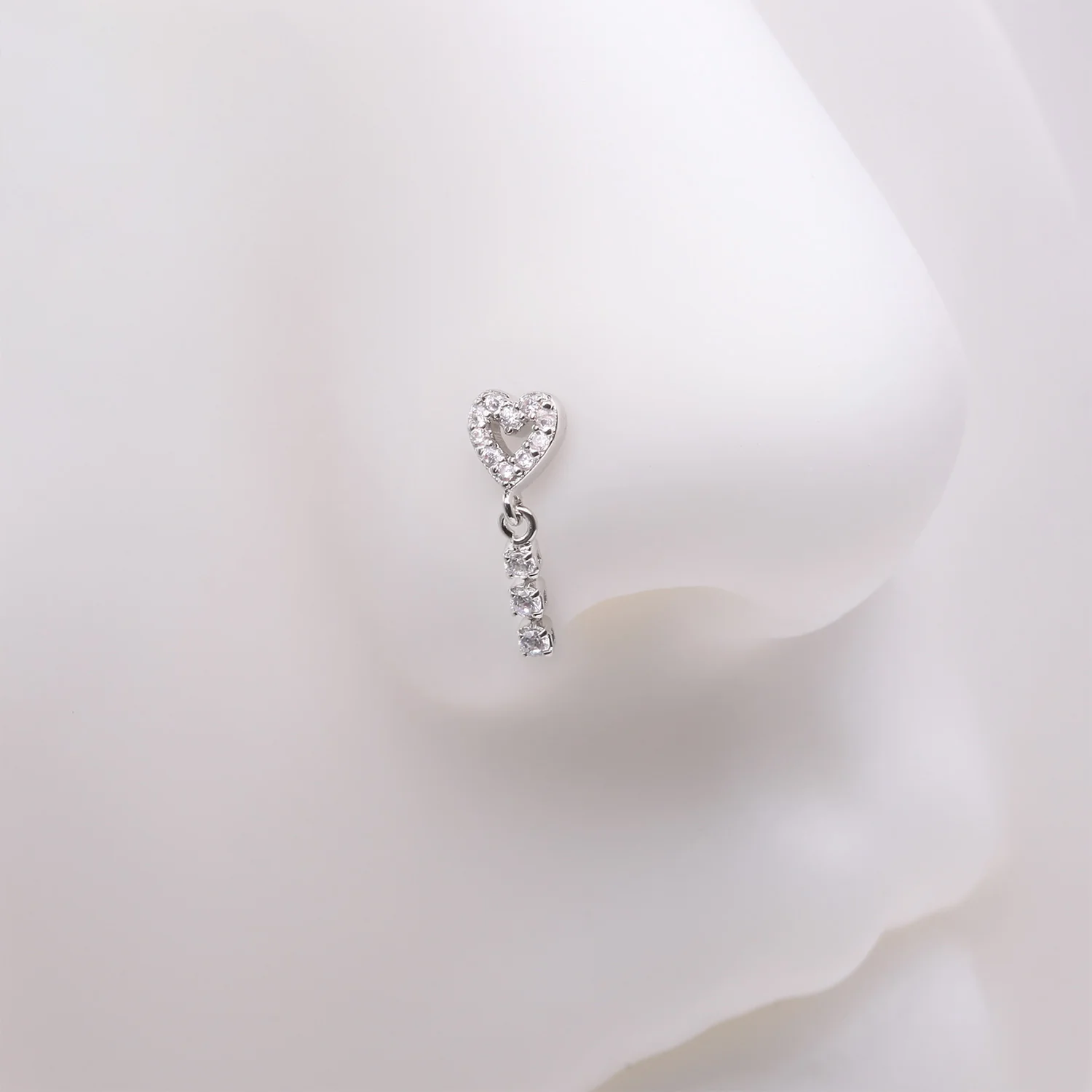 Sparkle Heart Loop Dangle Gem Drop Nose Stud Ring - Image 2