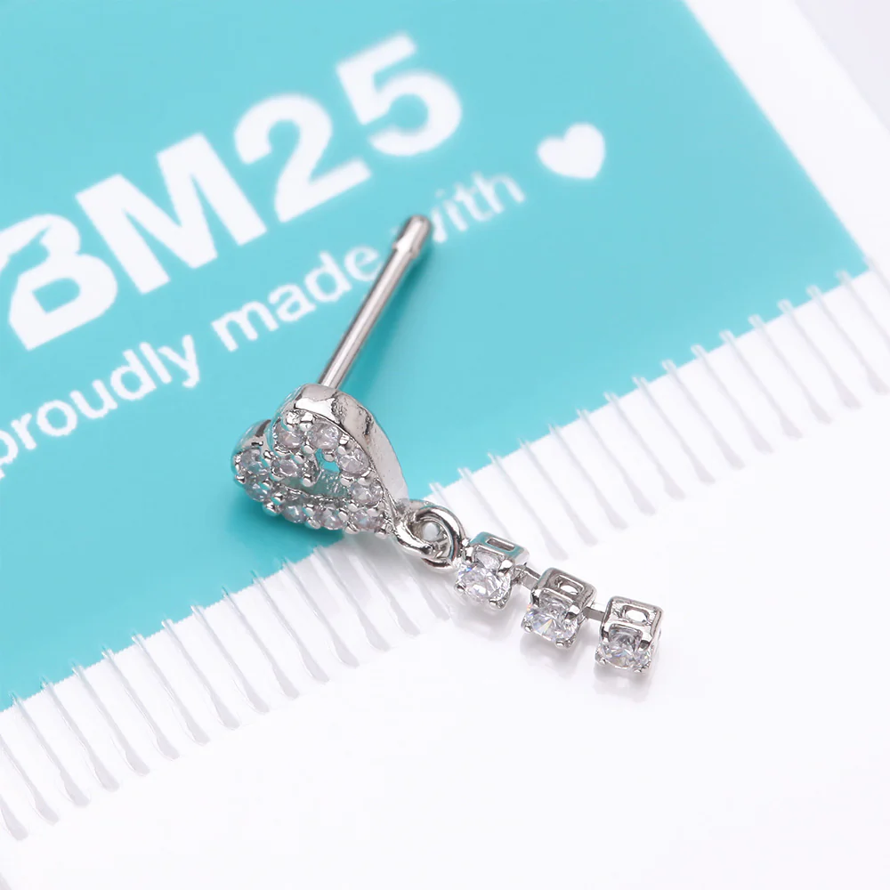 Sparkle Heart Loop Dangle Gem Drop Nose Stud Ring - Image 5