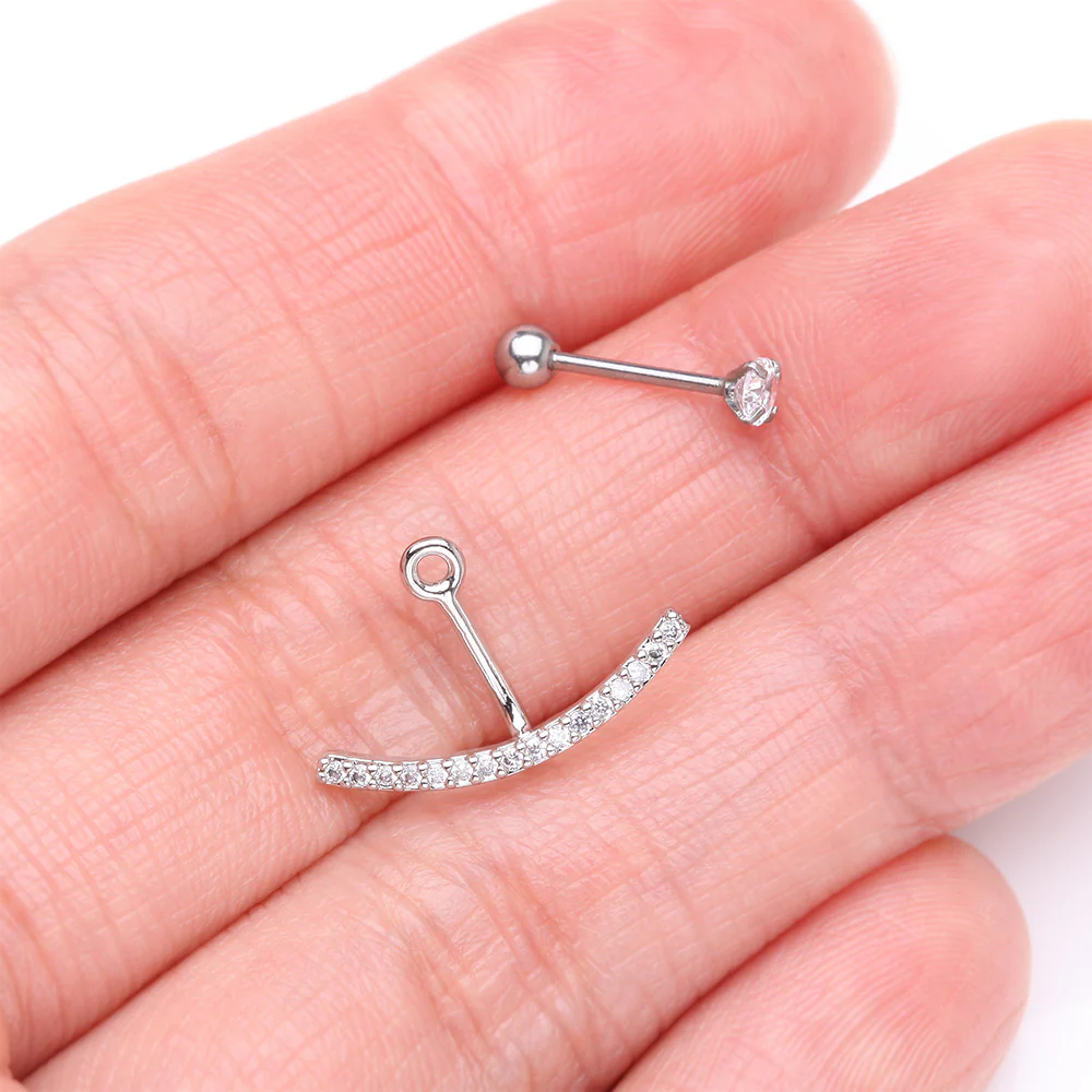 Sparkle Journey Curve Ear Jacket Cartilage Barbell Earring - Image 4