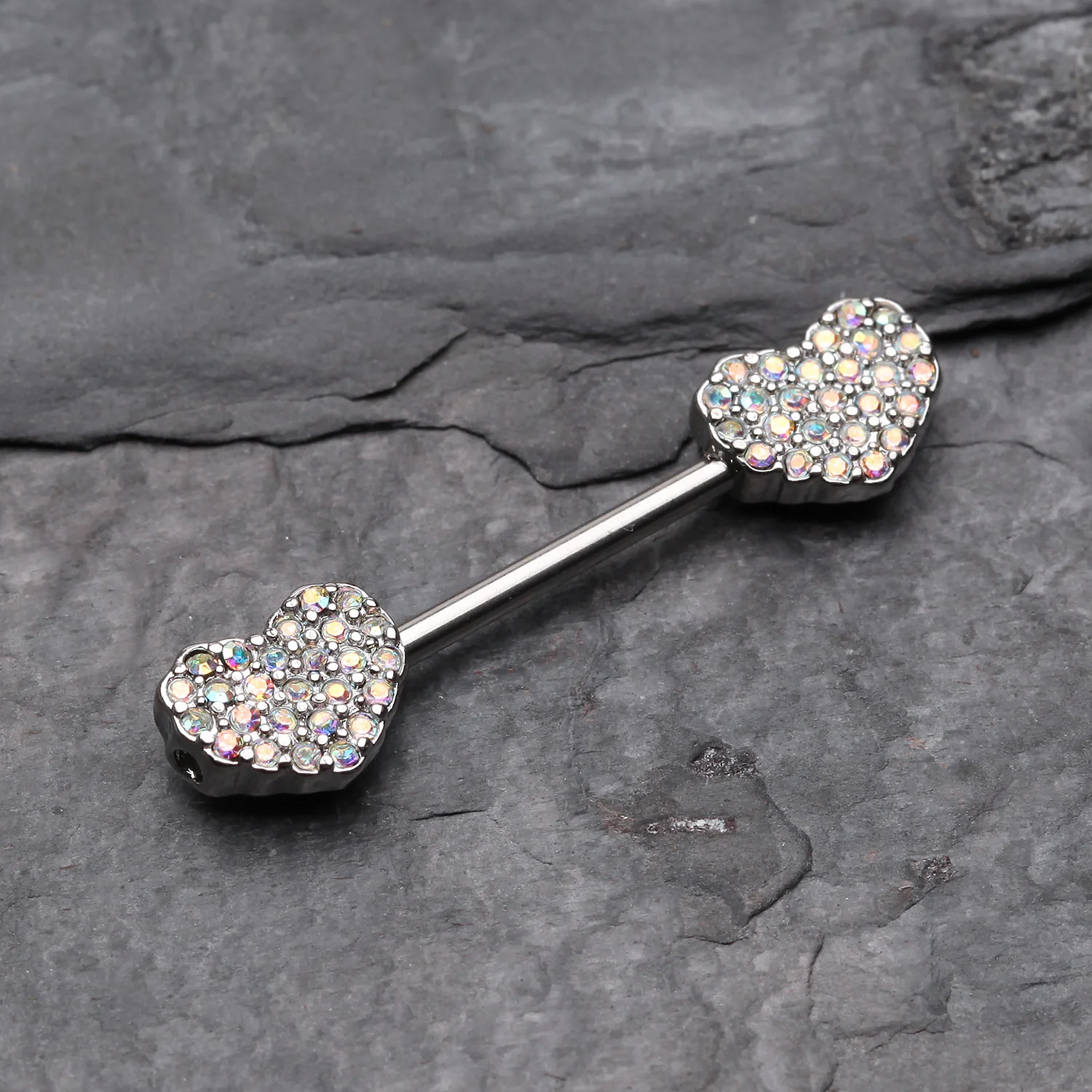A Pair of Sparkle Multi-Gem Heart Nipple Barbell Ring - Image 2