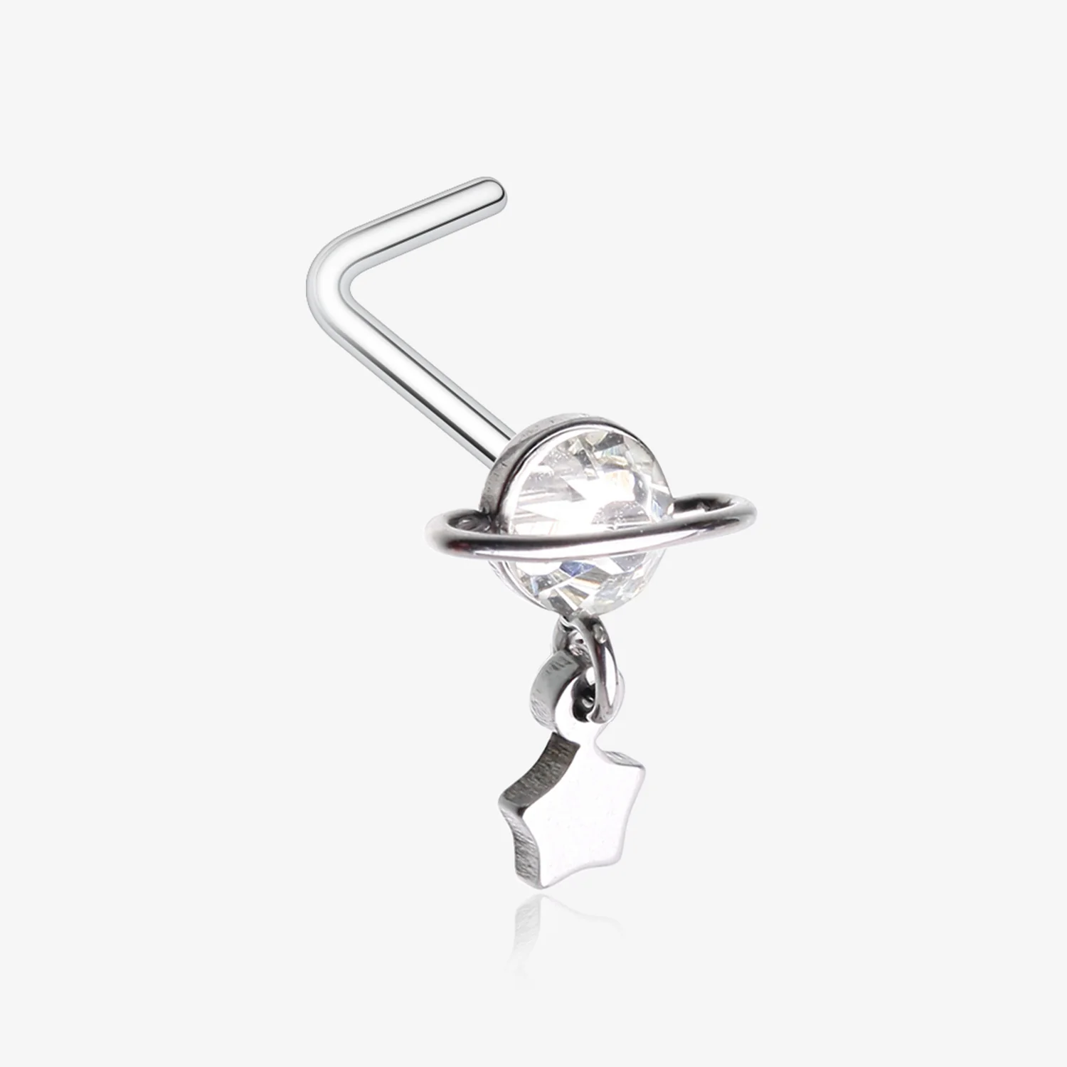 Sparkle Planet Star Dangle L-Shaped Nose Ring