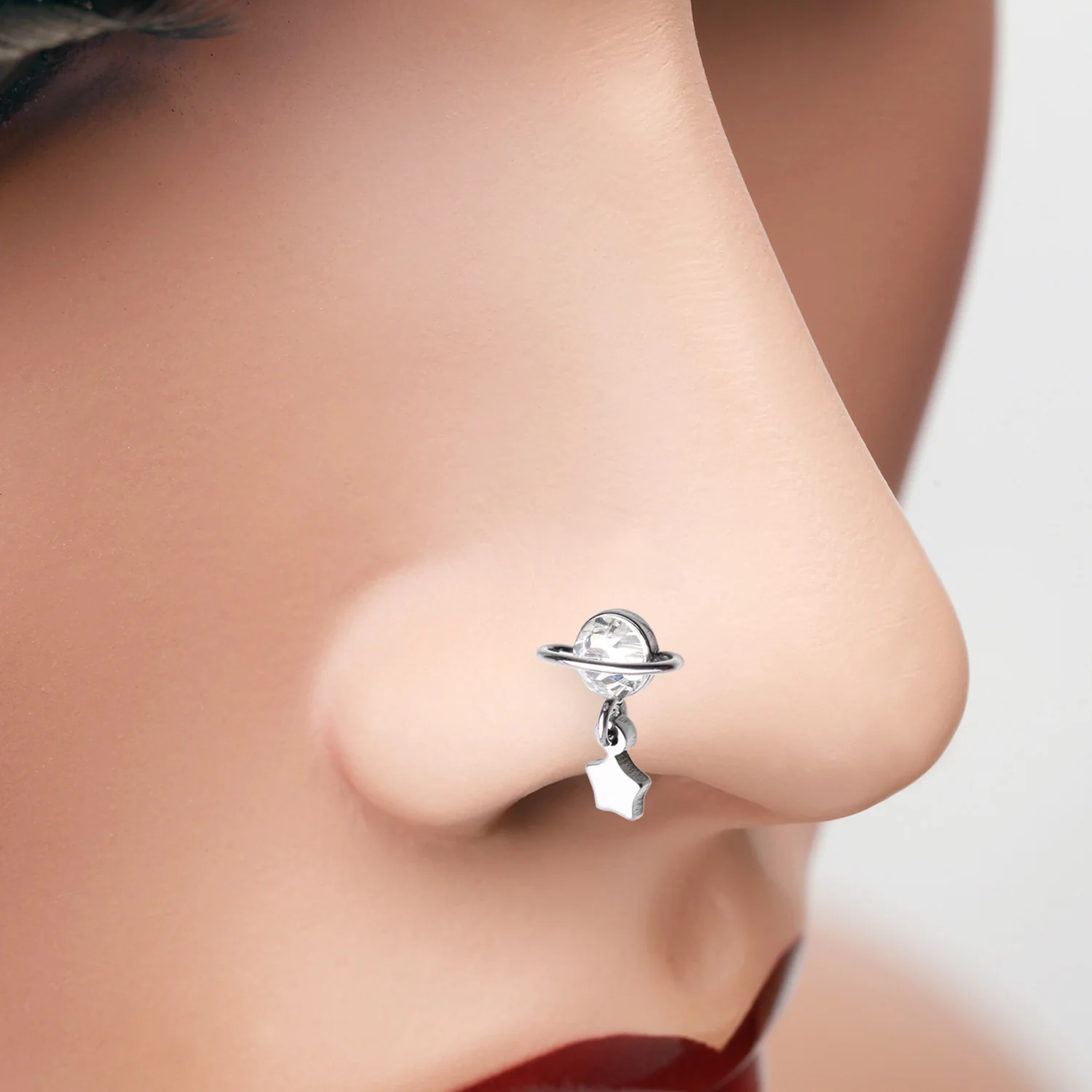 Sparkle Planet Star Dangle L-Shaped Nose Ring - Image 2